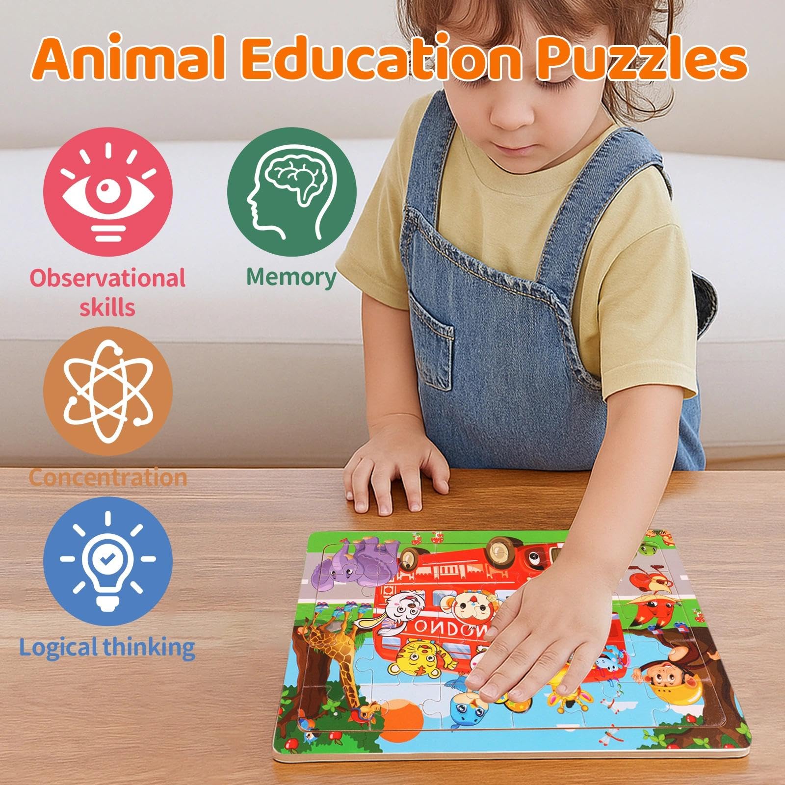 Puzzle in Legno per Bambini, 5 x 24 Pezzi, 22.5 x 15 cm, Età 3-6 Anni, Educativo