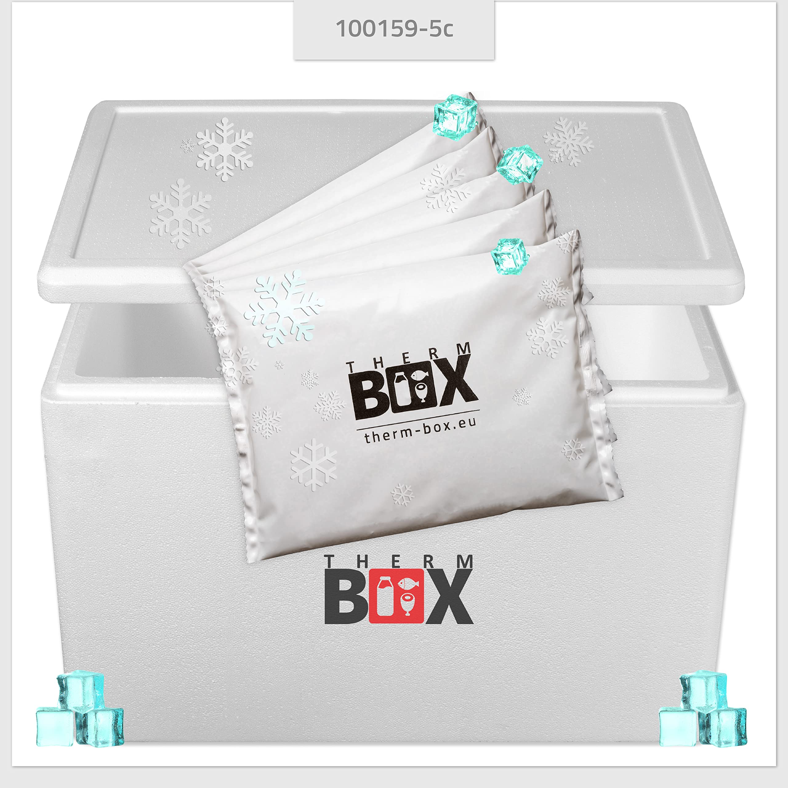 THERM BOX Styroporbox 61W mit 5X Kühlakku für Kühlbox 61,5L Innen: 53x33x34cm Transportbox Thermbehälter Wiederverwendbar
