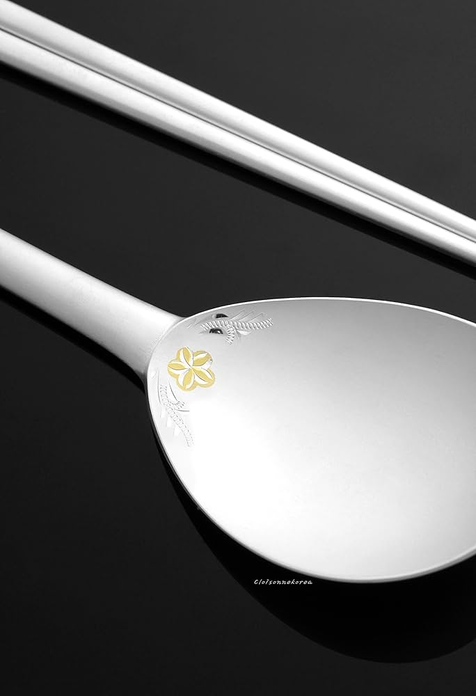 Amazon | スプーンと箸セット 韓国スタイル 99%純銀 ゴールド