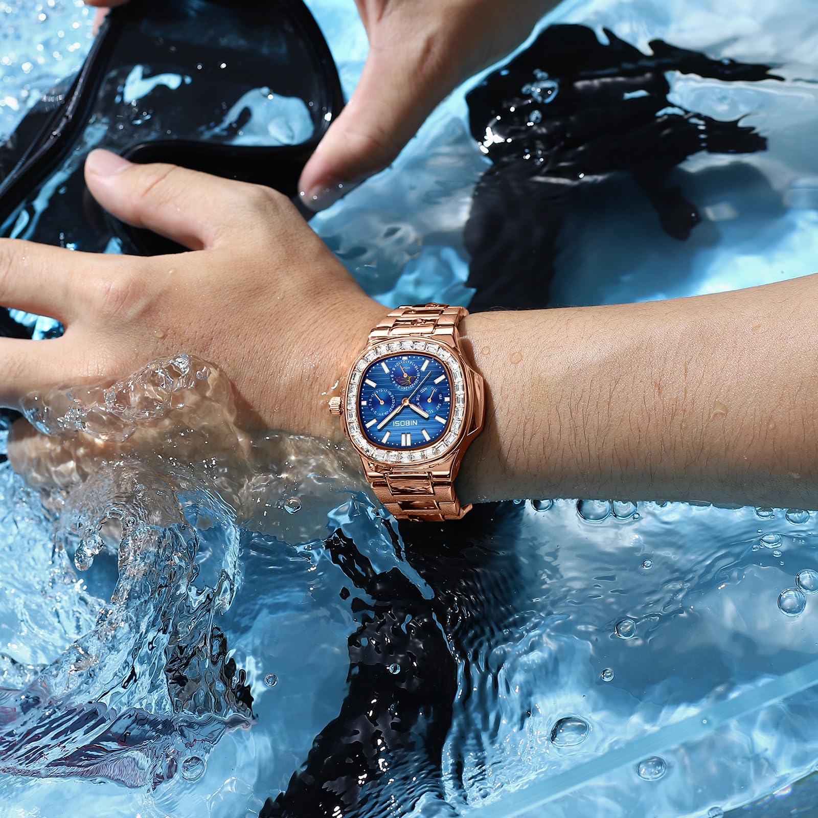 NIBOSI Orologio da polso da uomo analogico al quarzo multifunzione cronografo fase lunare impermeabile luminoso in acciaio inox