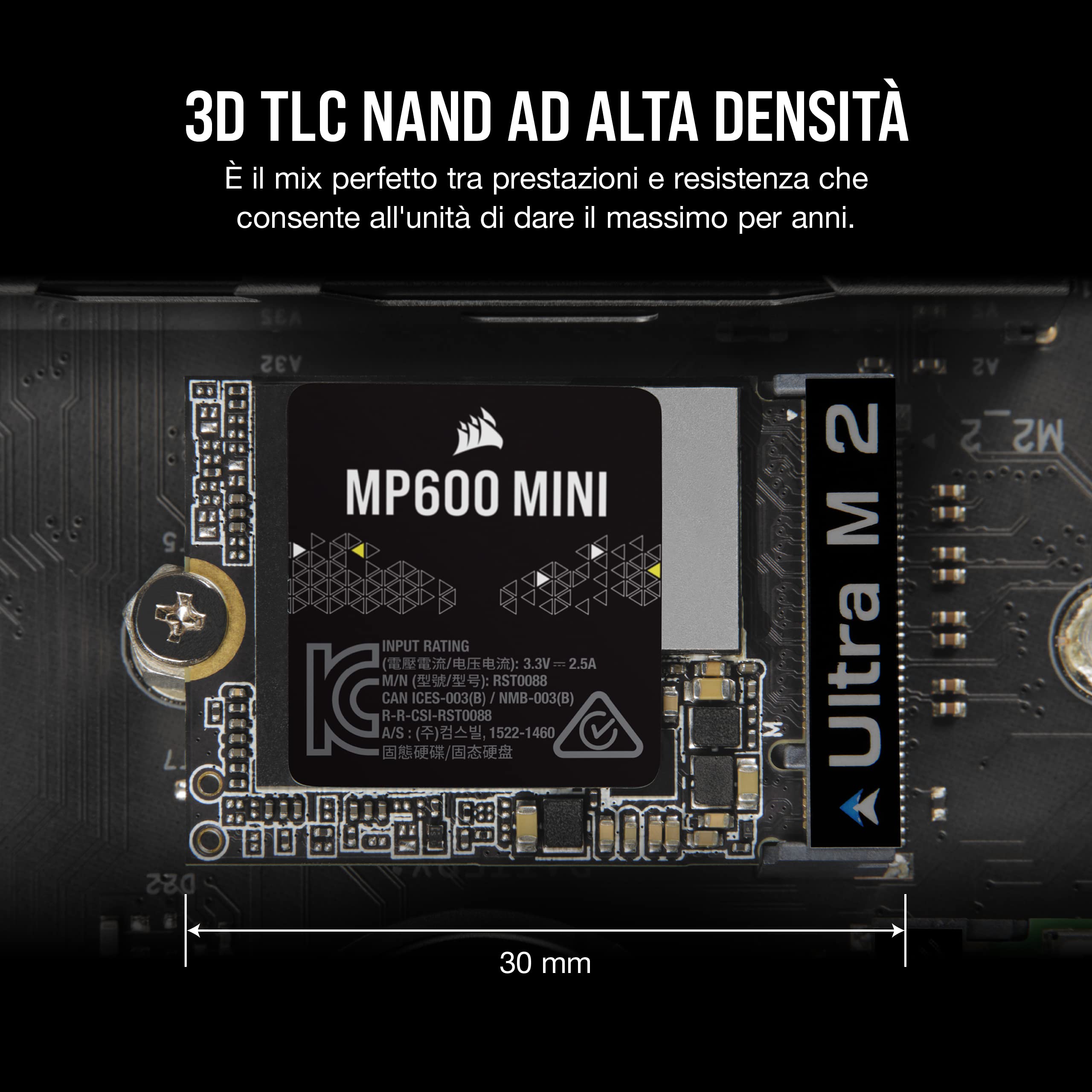 Corsair MP600 MINI 2 TB M.2 NVMe PCIe x4 Gen4 SSD – M.2 2230 – Fino a 7.000 MB/sec in Lettura Sequenziale – 3D TLC NAND ad Alta Densità – Ideale Per Steam Deck e Microsoft Surface – Nero