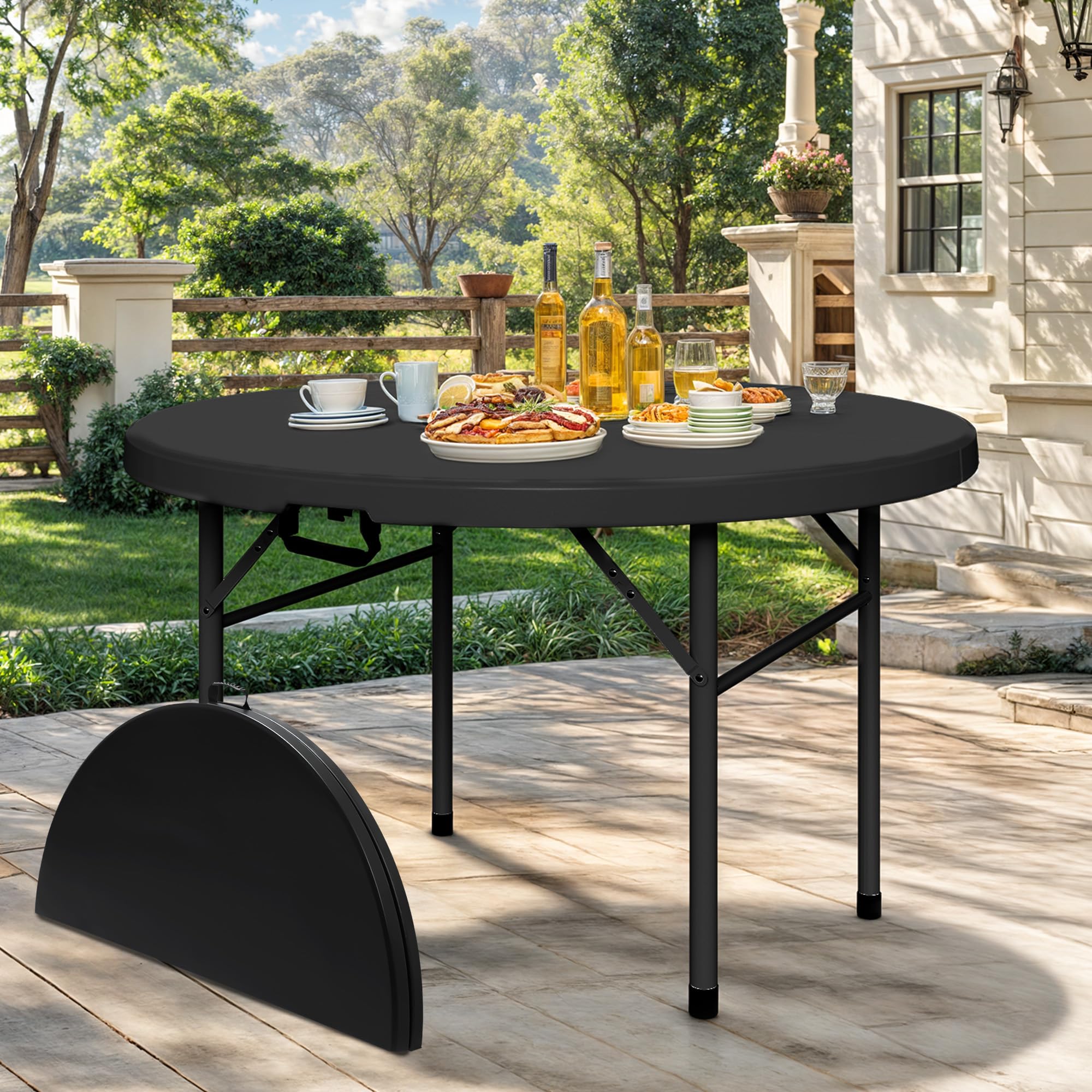 DWVO Tavolo rotondo pieghevole da 122 cm, tavolo da picnic per esterni resistente