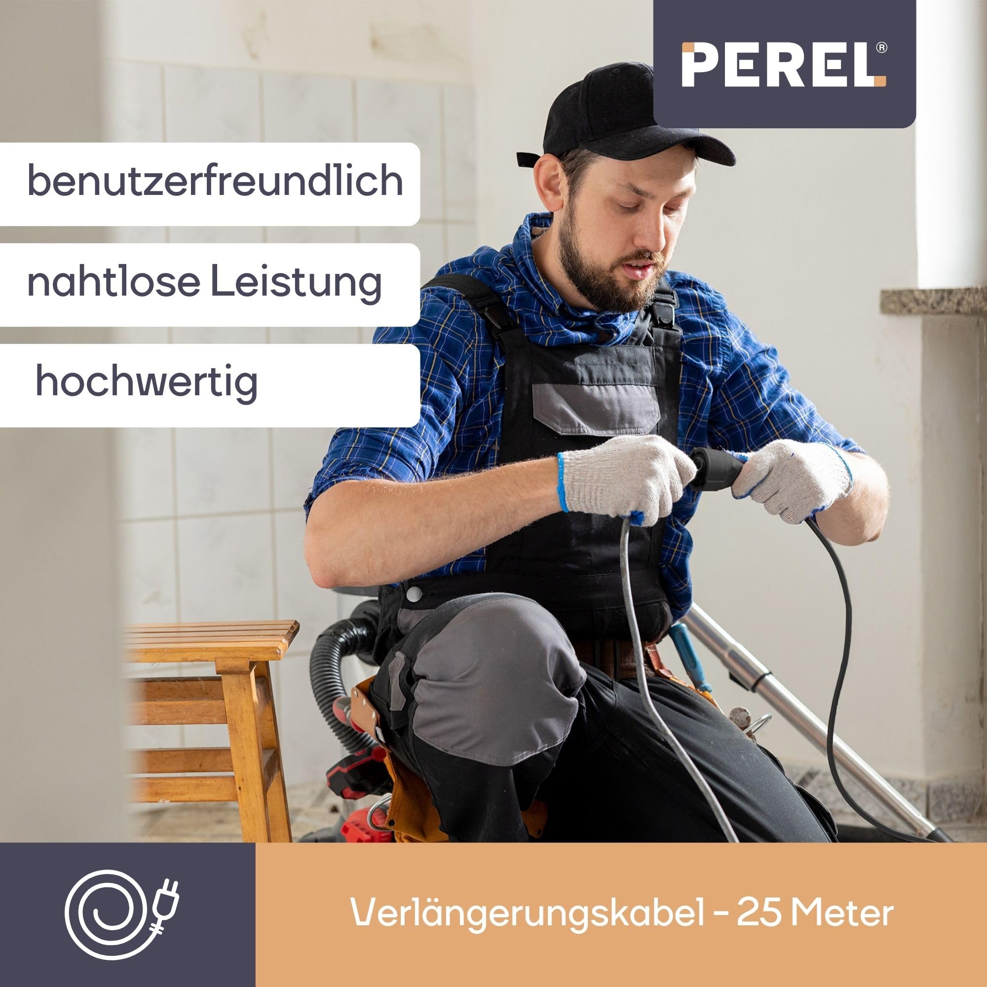 PEREL - EC25R25 Gummi Verlängerungskabel, 3G2,5, 25 m Länge, Schwarz 168890