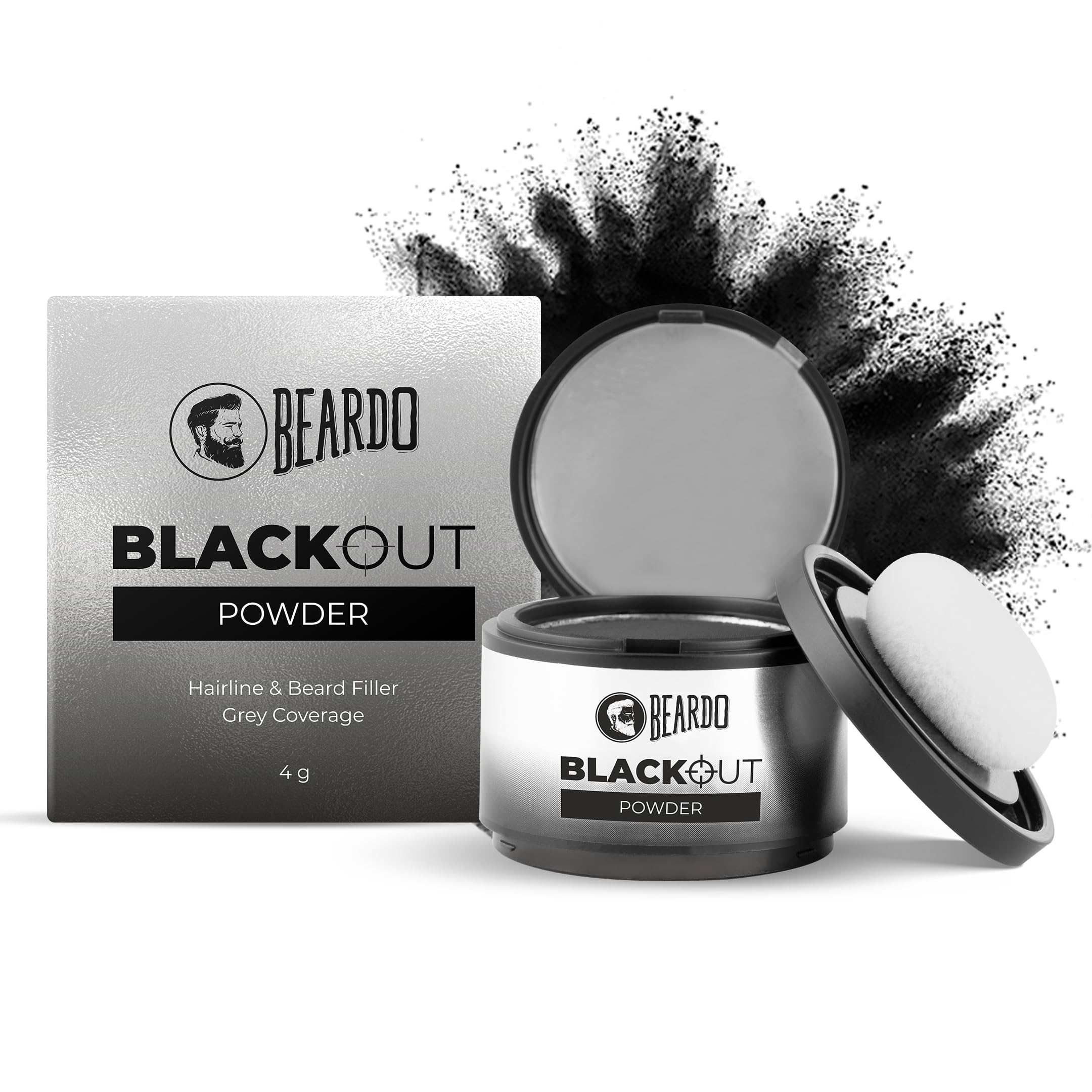 Blackout Hair Powder 4g - Black | Root Touch Up for Grey Hair | Instantly Covers Grey Roots, Beard Patches & Bald Spots | Thick Black Fiber Hairline Powder | Highly Pigmented, Long-Lasting & Matte Finish | Super-Fine Cover-up
