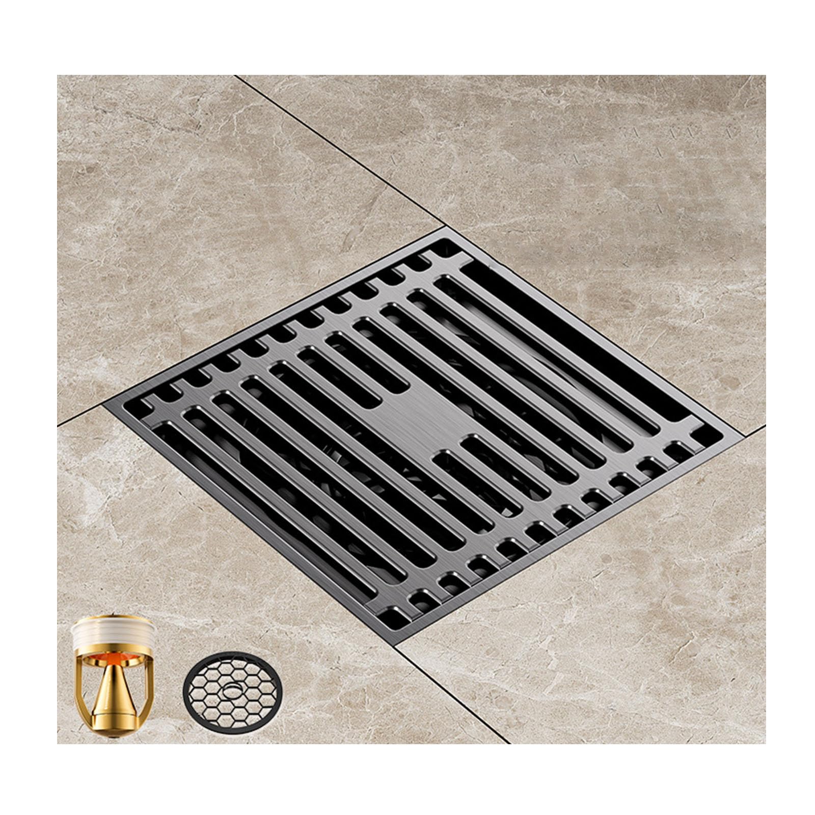 YIHANWUU Brass Shower Floor Drain Kit,Shower Floor Drain with Removable Grid Grate and Hair Strainer,Square Shower Drain/Grey/Suspended Core