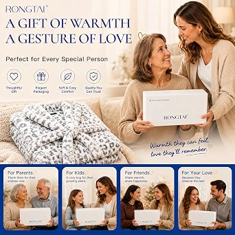 RONGTAI Women's Plush Hooded Robe Bathrobe-Fast Warmth for Home