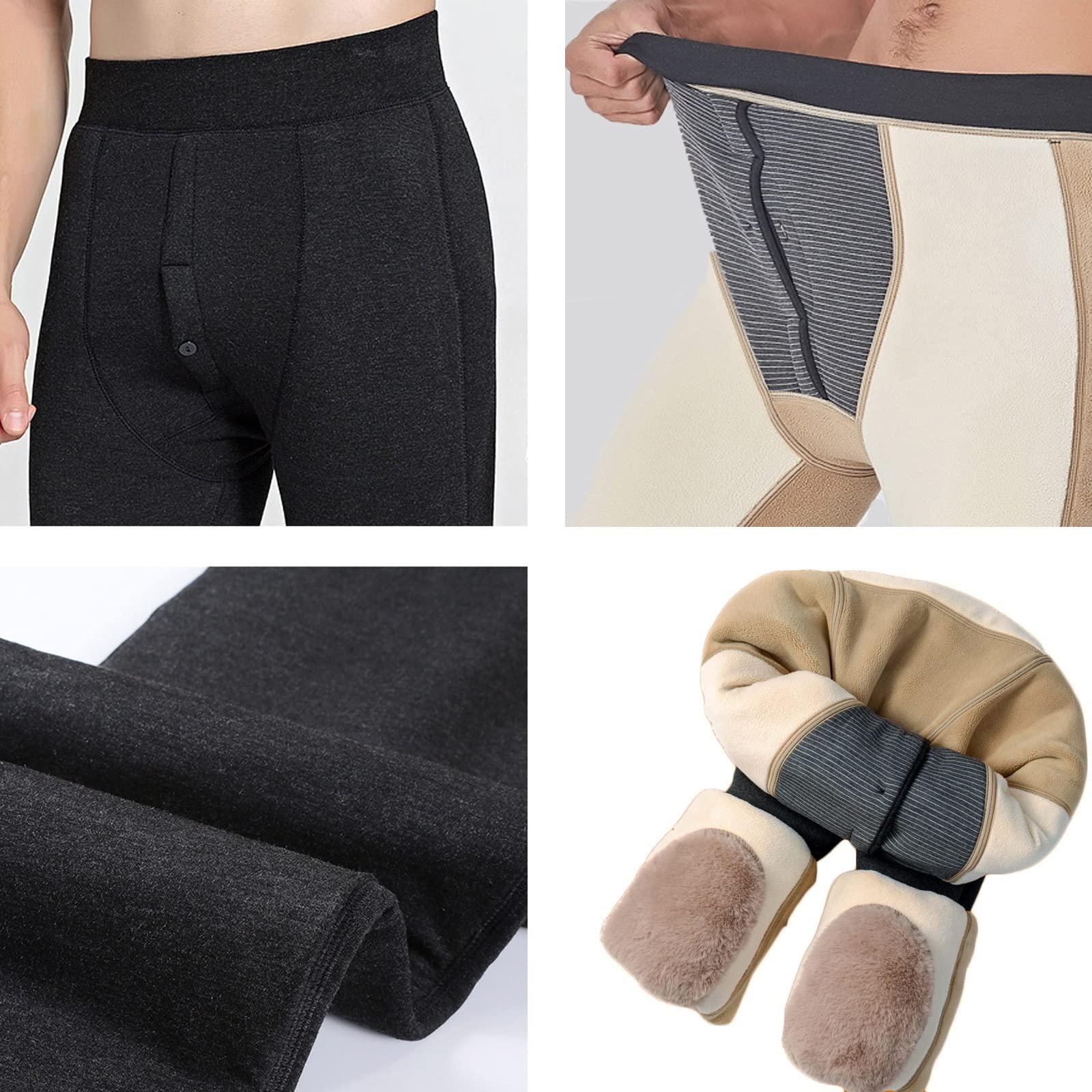 Pantalones Térmicos Hombres Mantienen Fondo Interior Caliente Invierno(Size:4XL,Color:Negro)