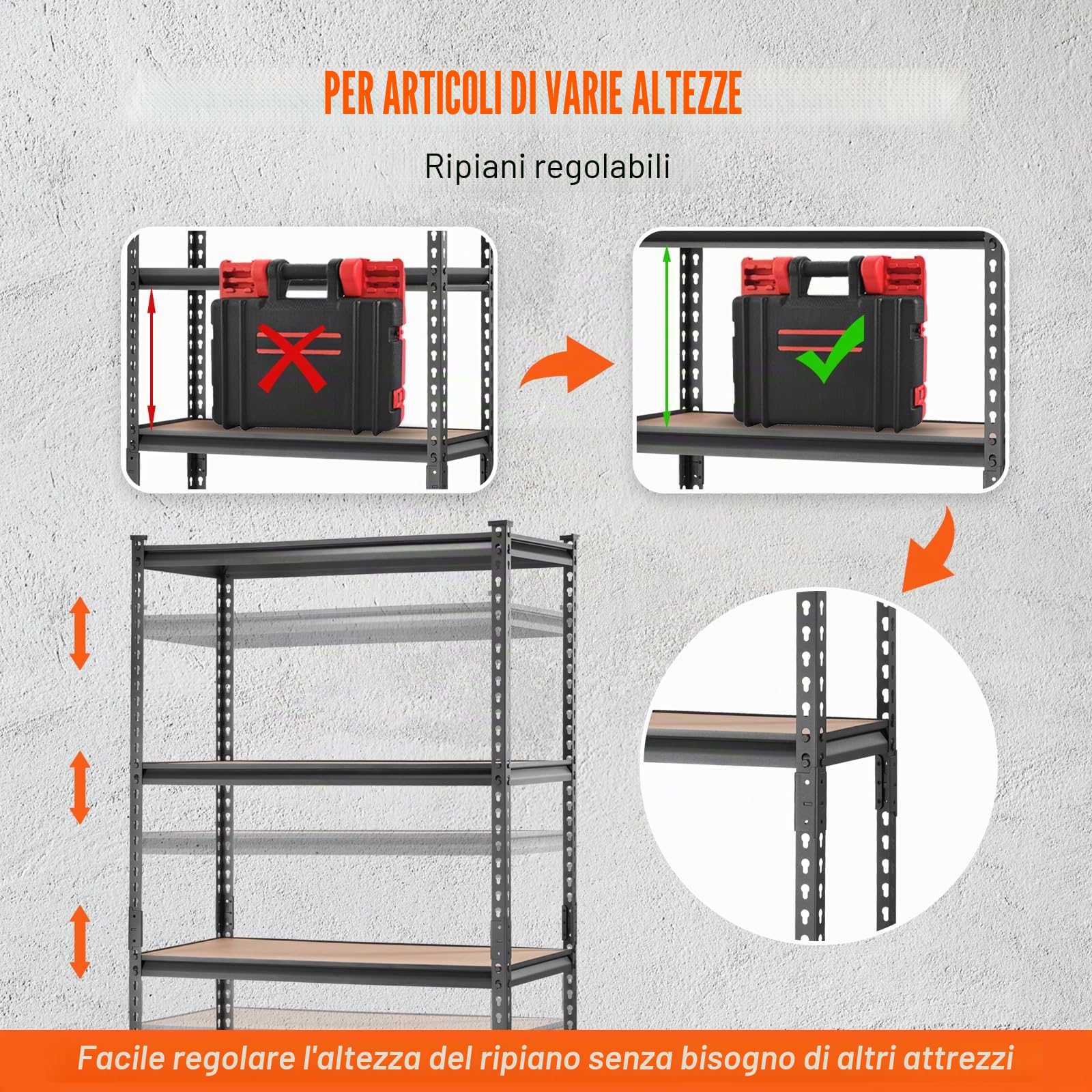 VEVOR Scaffale per Carico Pesante da Garage Officina Cantina 5 Ripiani in Metallo Carico Totale Massima 907,2kg, Scaffale in Metallo Altezza Ripiano Regolabile 90x45x182,88 cm, Scaffale per Magazzino