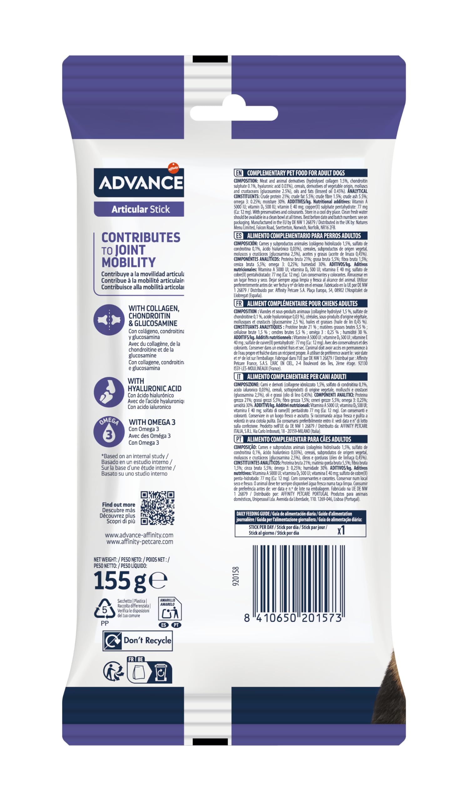 Advance Articular Stick Snack Para Perros Con Problemas Articulares, Articular, 155 g (Paquete de 14)