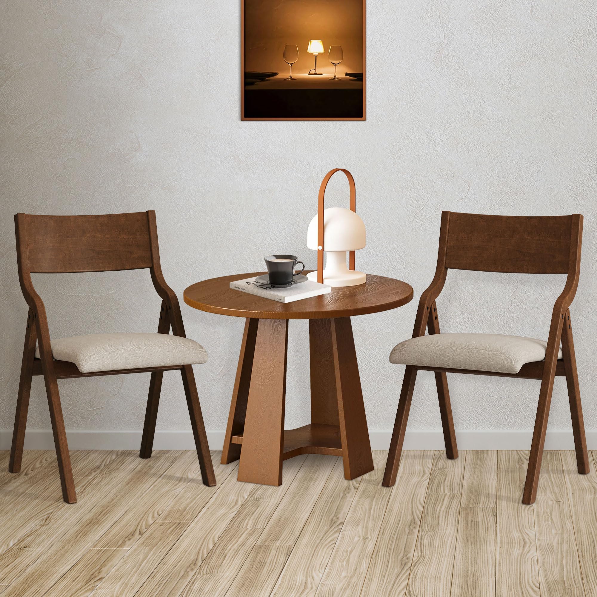 Photo 1 of ***DAMAGED*** Ball & Cast Folding Chairs Set of 2 with Back & Padded Cushion,Portable Foldable Dining Upholstered Stool W/Solid Wood Frame,Ergonomic Design,for Kitchen,Office,Outdoor Events,Walnut