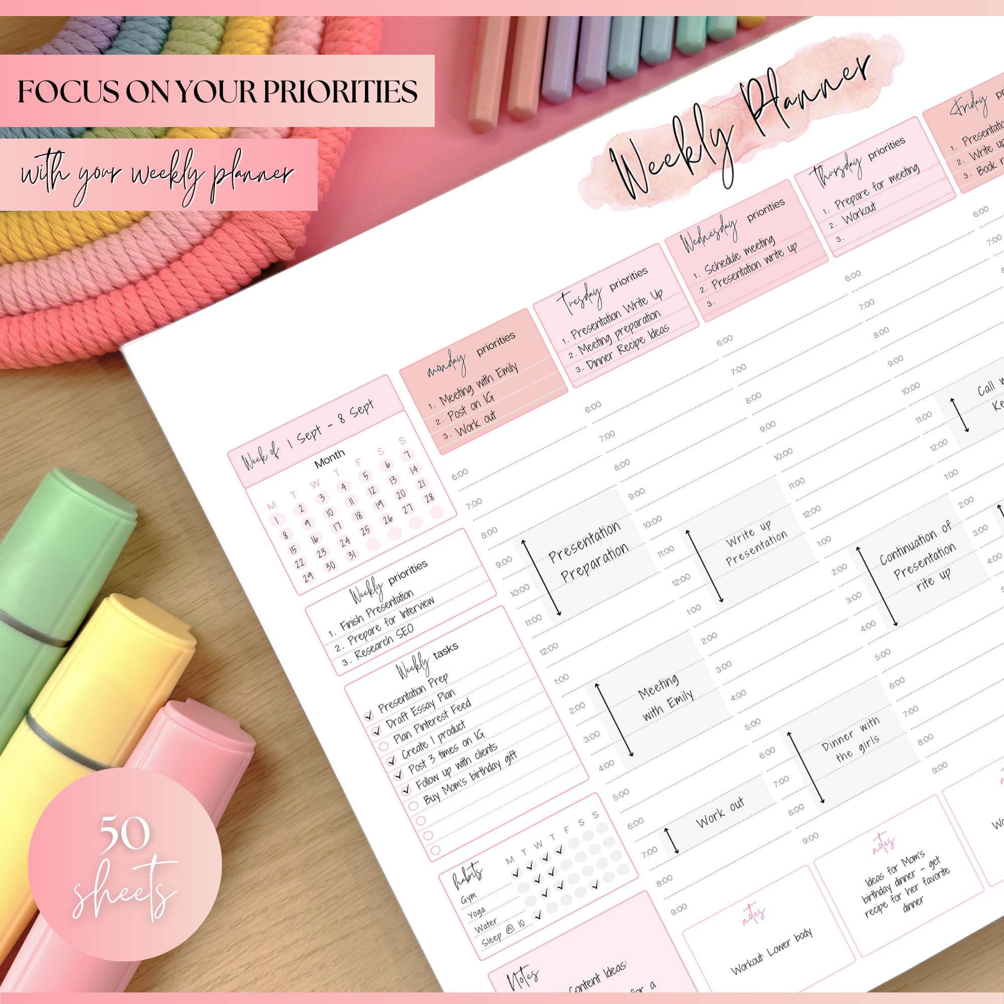 Agenda Tdah Bloc De Notas Semanal A4 Planificador Diario Y Tareas | Envío Planificador De Clases Semanal