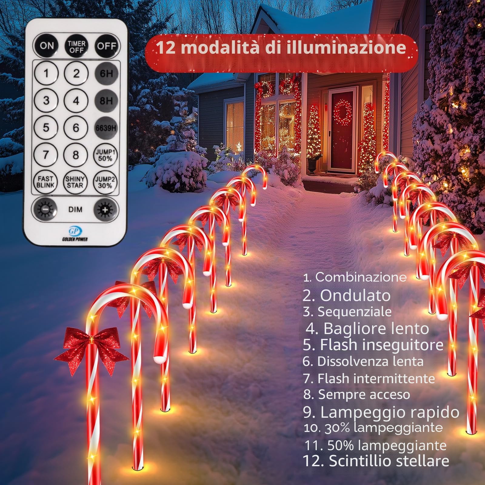 HELESIN Bastoncini di zucchero, per esterni, 14 pezzi, 12 modalità timer, decorazione per albero di Natale, bastoncini di zucchero, illuminati per esterni con 84 LED, impermeabili, illuminazione