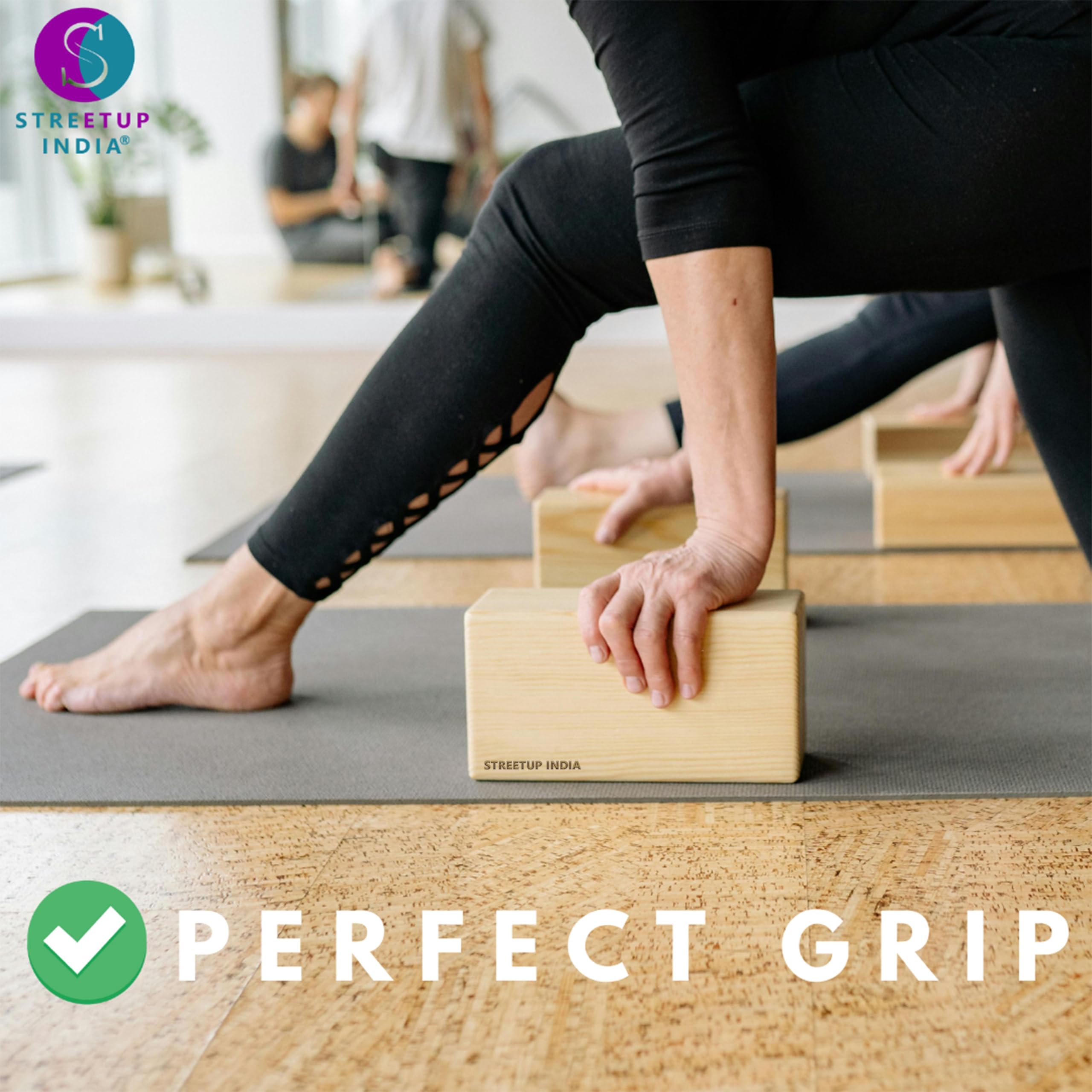 Streetup India® Wooden Yoga Block With Eco-Freindly Pine Wood| Non-Slip Workout Block|Extra Large 9X5X3 Inches (Set of 1) 1