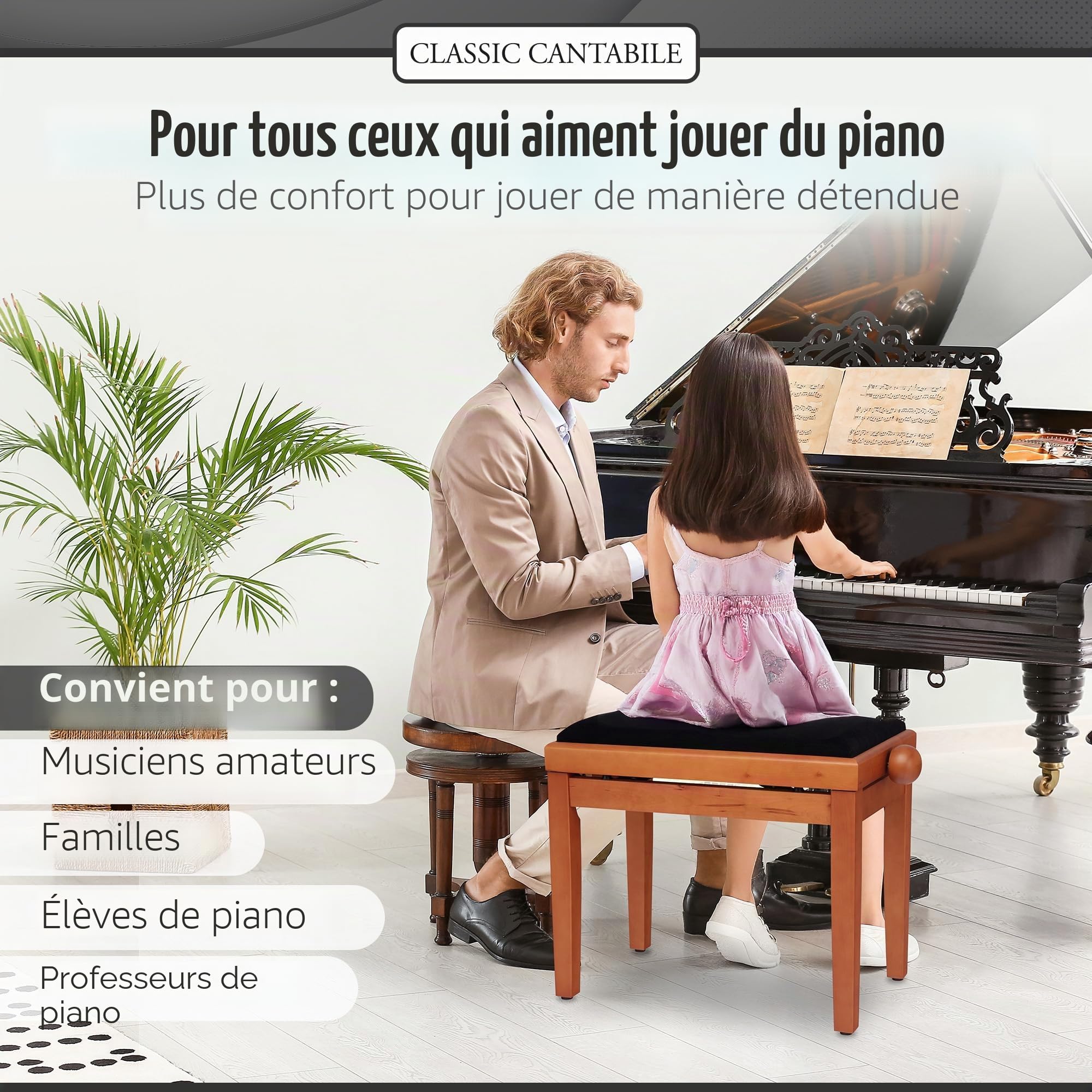 Classic Cantabile Banc de Piano en hêtre