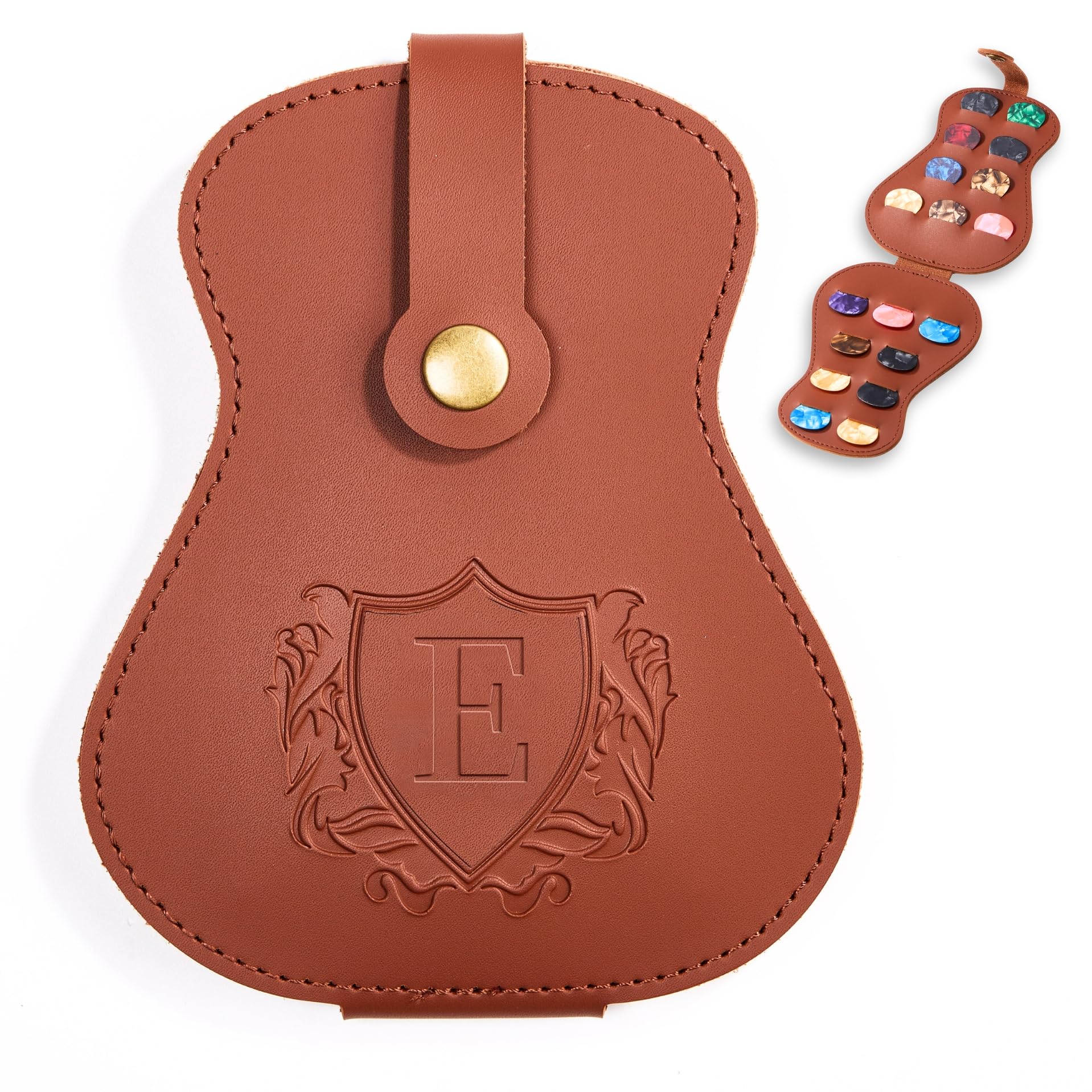 InnoBeta Personalized Guitar Picks Holder for Men, Women, PU Leather Guitar Gifts Plectrums Bag with Initials for Guitar Players, Lovers, Teacher - E