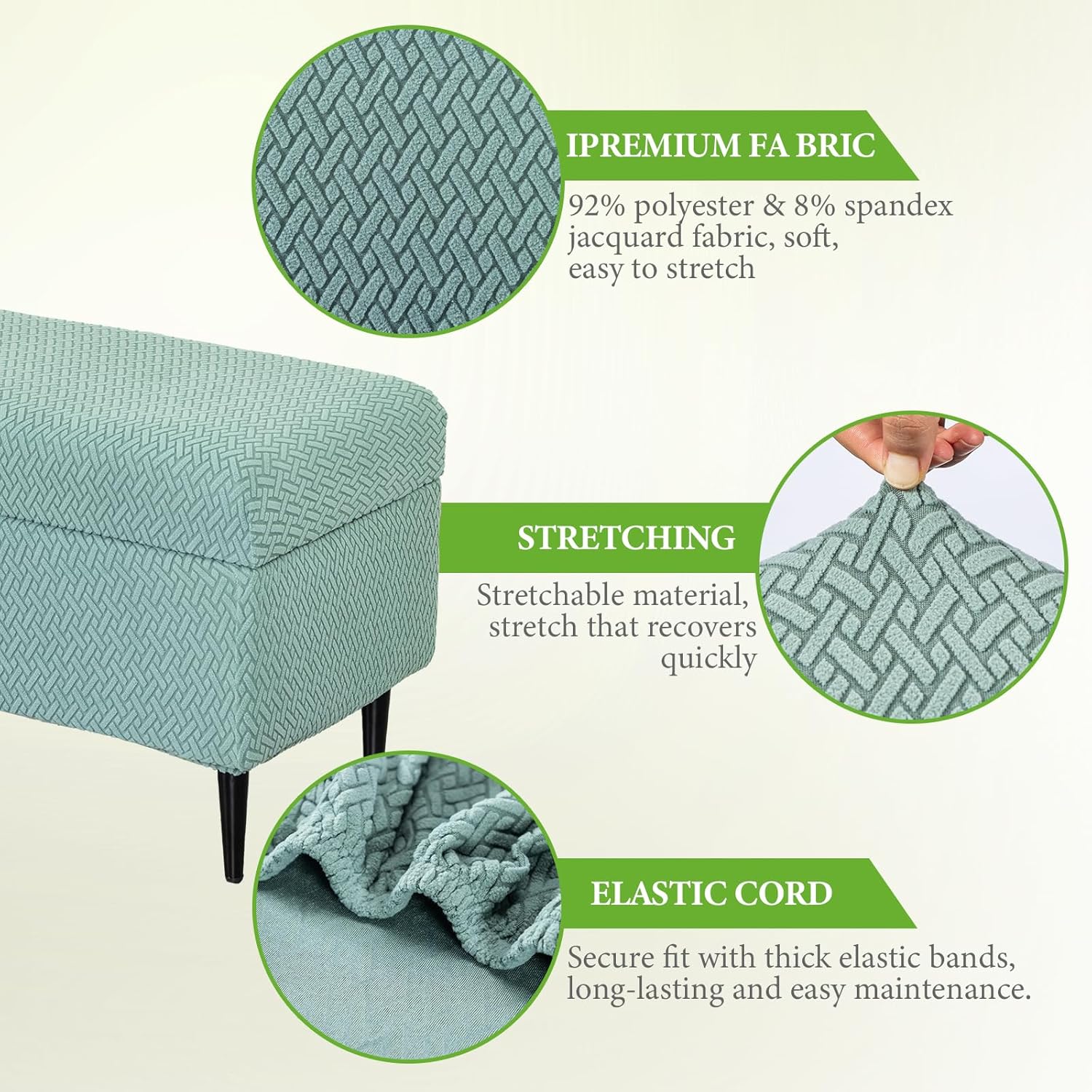 Ottoman Covers, Stretch Folding Storage Stool Slipcover Furniture Protector, Rectangle Bench Footstool Cover with Elastic Bottom, Soft Jacquard Fabric Removable Washable, Medium