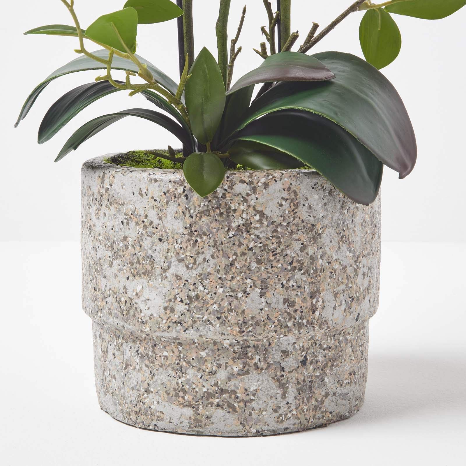 HOMESCAPES Orchidée Artificielle Rose en Pot en Ciment Naturel, Fleurs artificielles déco 64 cm