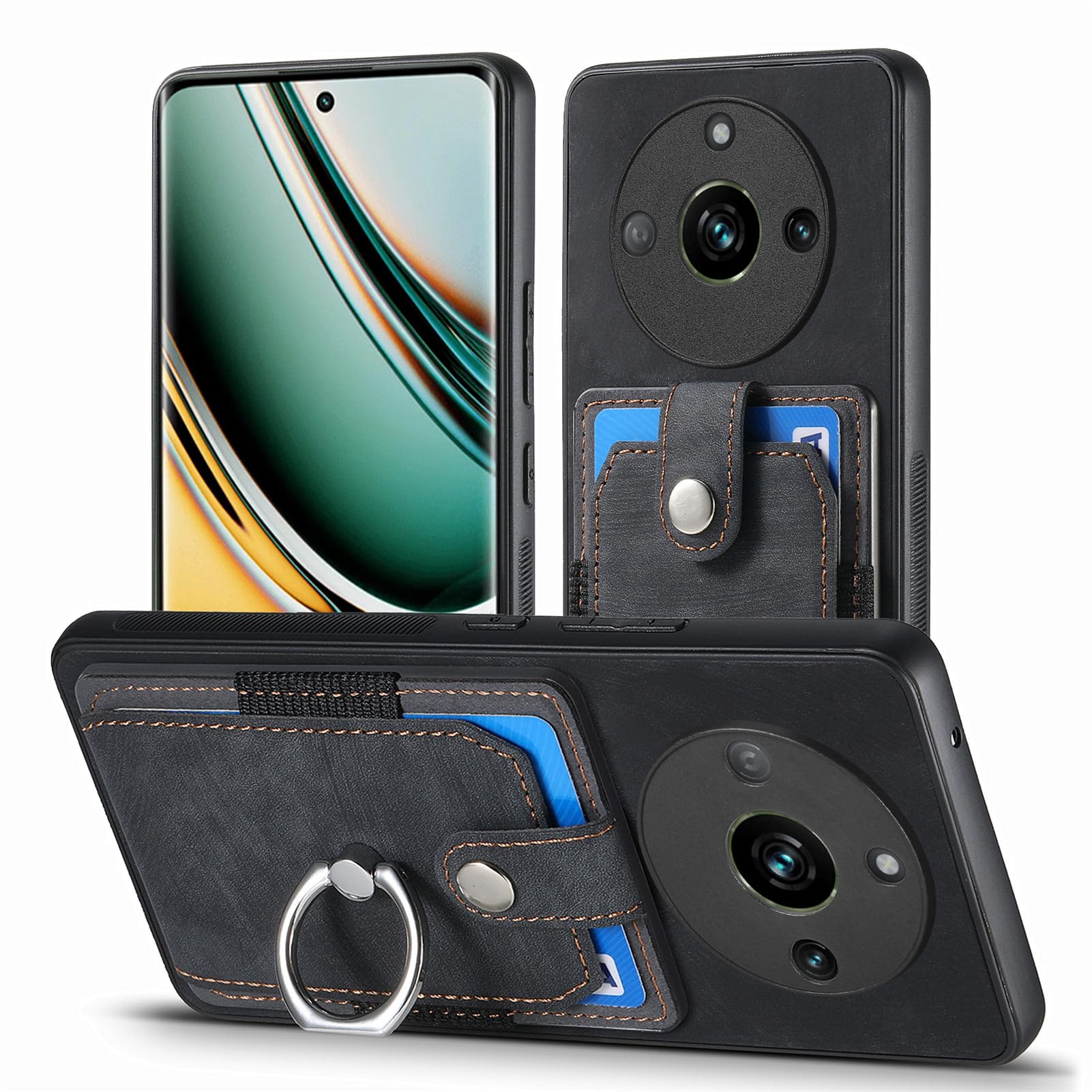 ESTH® Cover per Realme 11 Pro 5G/Realme 11 Pro Plus 5G con Custodia per Fotocamera Scorrevole e Supporto ad Anello [Custodia Paraurti Compatibile con Supporto Magnetico per Auto], Nero