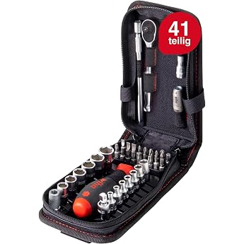 Wiha 44684 Socket Spanner Set 1/4 Inch 41 Pieces Including Functional Bag with Belt Clip I Tool Belt Bag