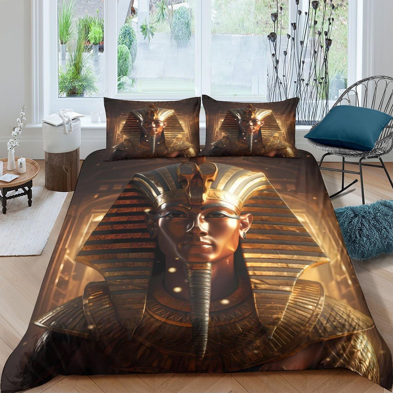 Ctjqhvkz Style-6 3D Printed Pharaoh Egyptian Fitted Sheet Microfiber Soft Black Gold Sphinx Bed Cover For Bedroom Dorm Mattress Protection Decor Single（135X200cm）