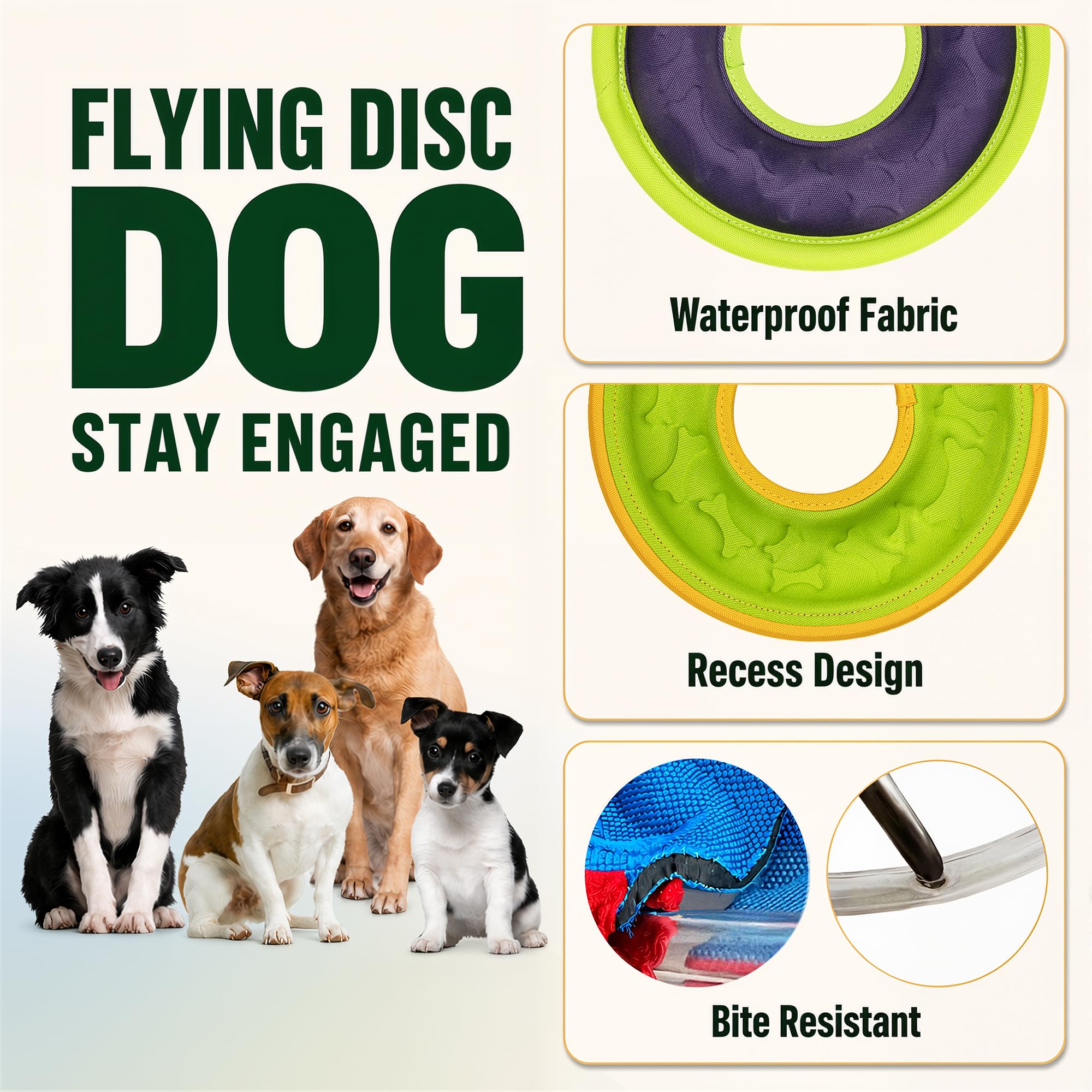Lot de 3 disques volants pour chien, jouets interactifs pour chien, jouets à attraper et à rapporter pour chiens de petite, moyenne et grande taille, flottent dans l'eau et sans danger pour