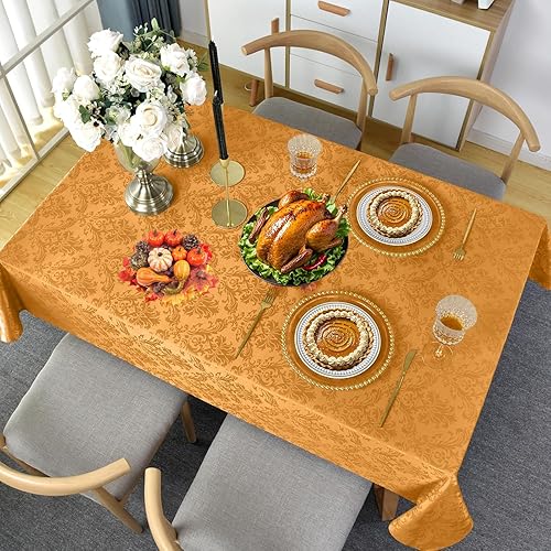 Miniatura 3 de SASTYBALE Mantel cuadrado de jacquard lavable, a prueba de derrames, resistente a las arrugas, mantel de damasco de poliéster suave para cocina,
