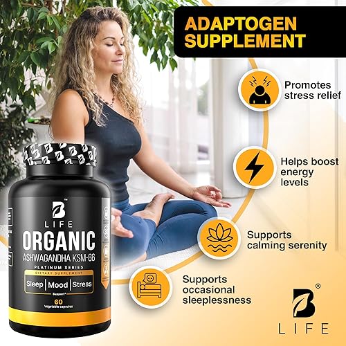 Vista 12 de Suplemento orgánico Ashwagandha KSM-66 de 1000 mg Adaptógeno para el apoyo del cortisol y alivio del estrés Ayuda para el estado de ánimo