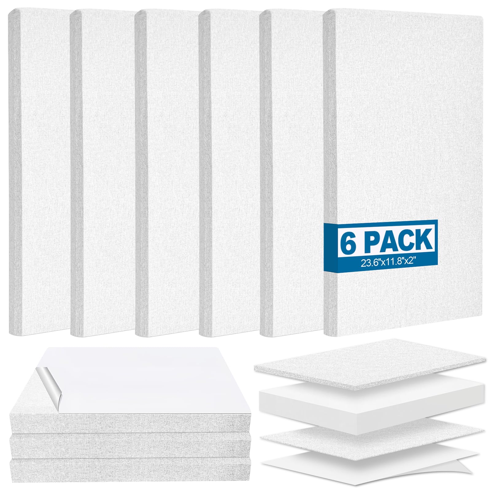 6 paneles acústicos, paneles de pared grandes insonorizados, paneles profesionales de fibra de vidrio que absorben el sonido, paneles de espuma a prueba de sonido de 23.6 x 11.8 pulgadas para paredes