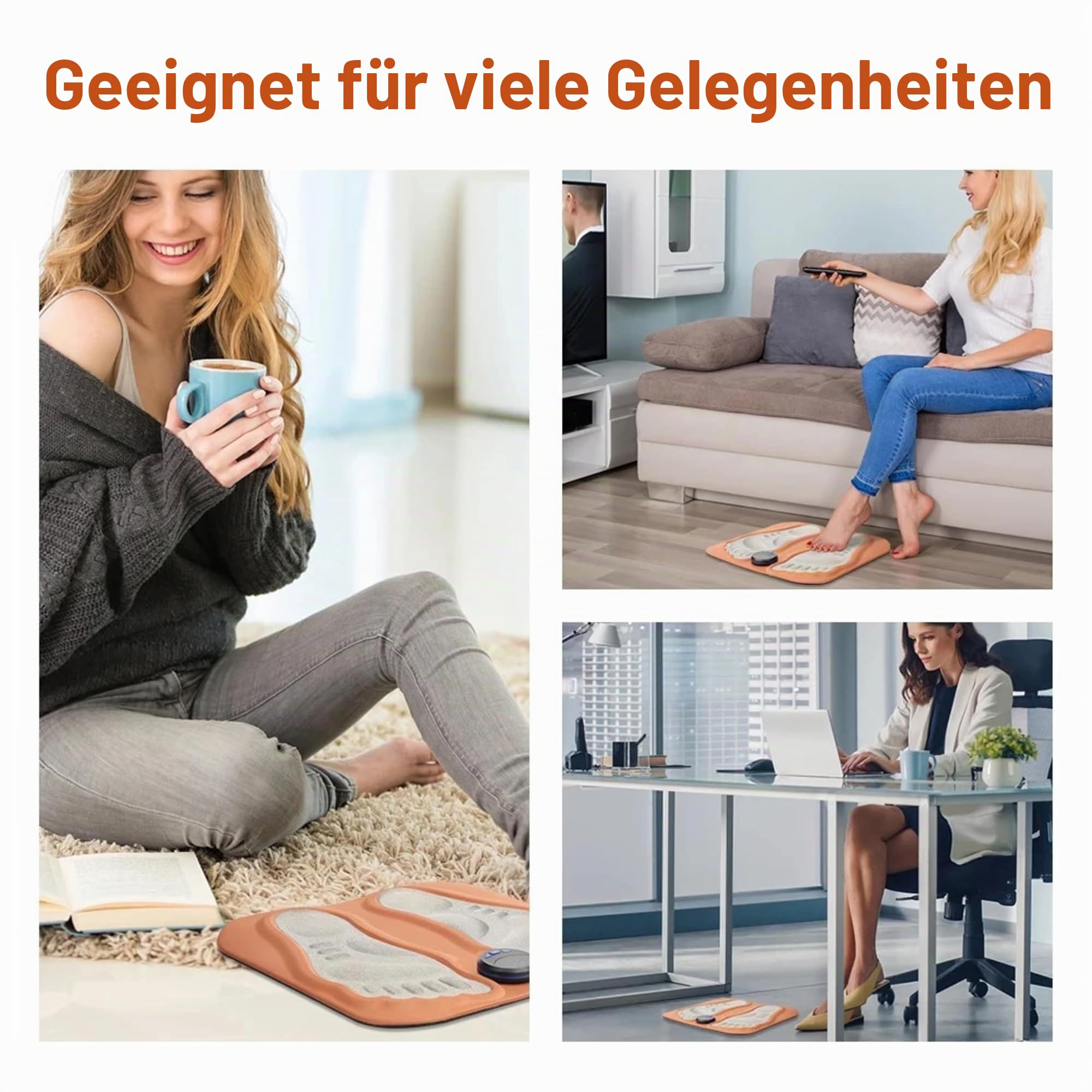 Lalano’S Cosmetics 3D Fußmassagematte – Fußmassagegerät mit niederfrequenten Impulsen, 6 Massageprogrammen & 15 Intensitätsstufen, fördert Durchblutung & Lymphfluss, kabellos, weich & faltbar