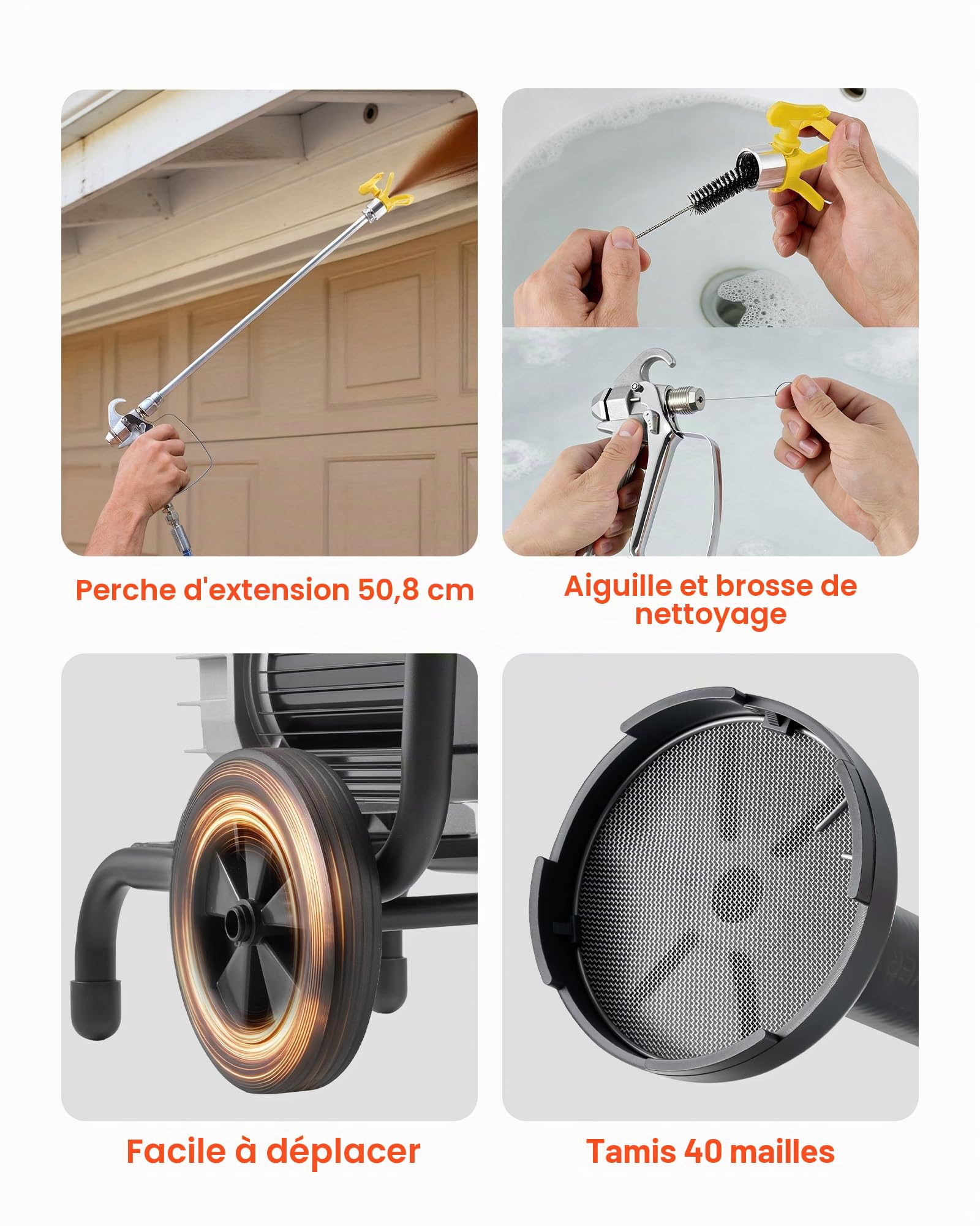 VEVOR Pulvérisateur de Peinture sans Air à Membrane, Système de Pulvérisation de Peinture Airless 1500 W, pour Décor Intérieure Extérieure, Haute Pression 19,31 MPa, avec Chariot, Rallonge et Brosse