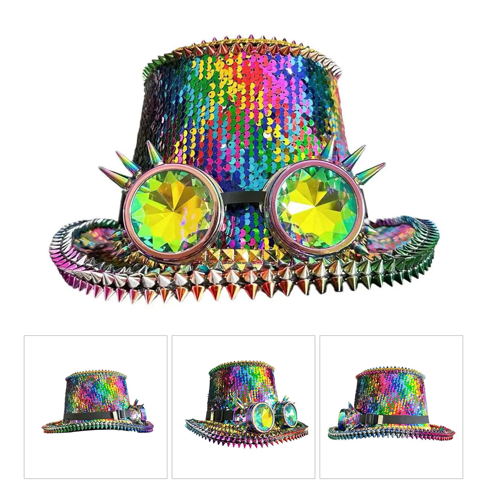 Chapeau de capitaine à paillettes scintillantes avec lunettes pour festival de musique, bal masqué, fête, accessoires de jeu de rôle