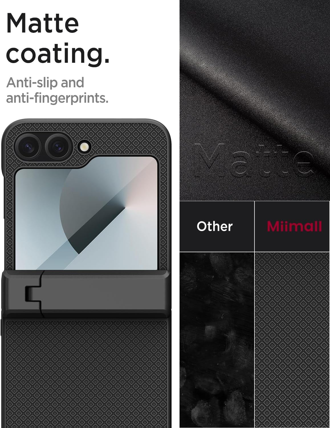 Miimall for Samsung Galaxy Z Flip 6 / Flip 7 FE Case with Screen Protector & Kickstand & Hinge Protection, Heavy Duty Matte Slim Thin Full Body Phone Cover for Flip6 / Flip7 FE 5G Stand Case Black