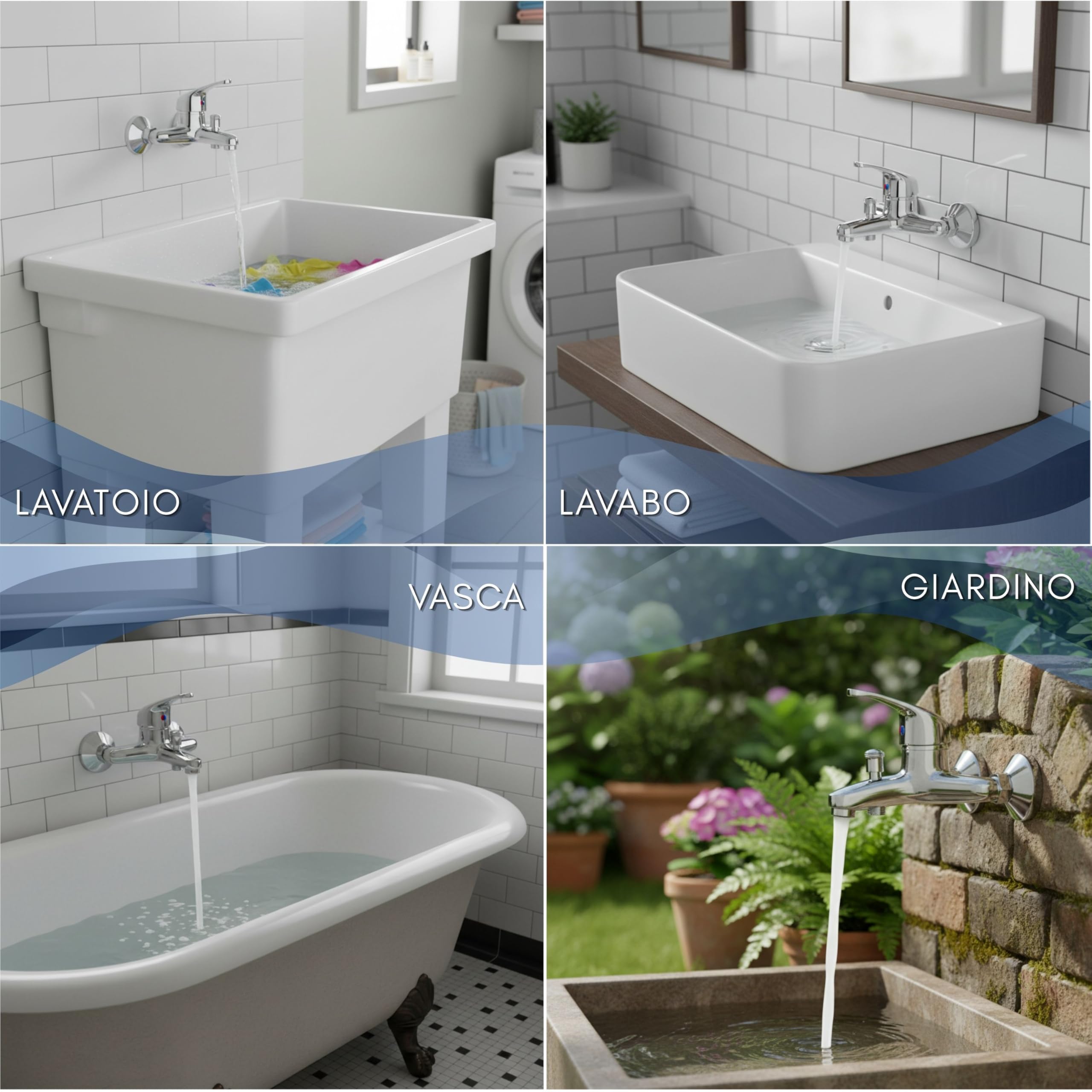 Yasta Miscelatore Vasca da Bagno Monocomando Esterno a Muro, Rubinetto con Deviatore per Doccia, Finitura Cromata Lucida, Design Moderno, Attacchi Standard Universali, Kit Montaggio Incluso