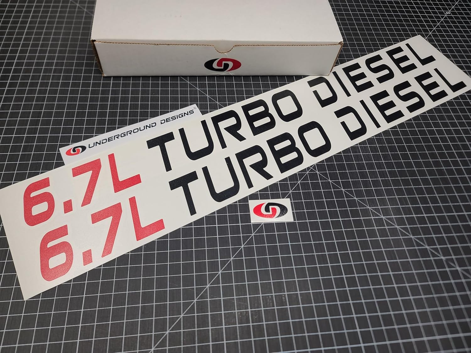 6.7L Turbo Diesel Decals (2pk) XL Hood Fender Stickers for F-Series Super Duty Trucks (Gloss Black & Red, XL 2.0" x 24.0")