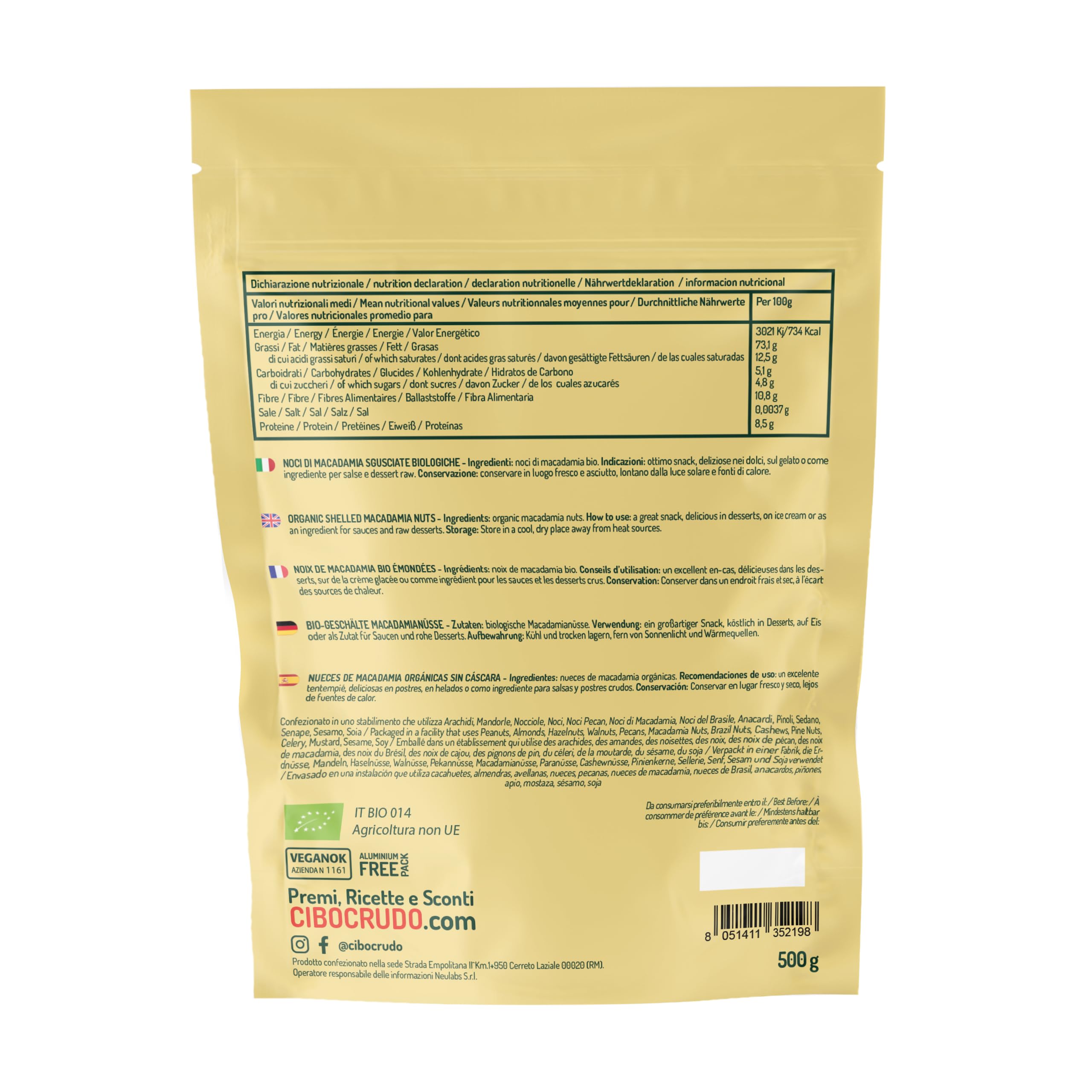 Bio Macadamianüsse Kerne - 500g. Macadamia Nüsse ohne Schale. Naturbelassen Roh und Ungesalzen. Reich an Mineralsalzen Ballaststoffen und Kohlenhydraten.