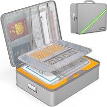 Noiposi 5200F Fireproof Document Box with Lock 16.1"x11.4"x4.3"- 8 Layers | Home ,Travel ,Strong, Water Resistant,Safe Storage Document Storage Organizer for Important Documents and File,Silver