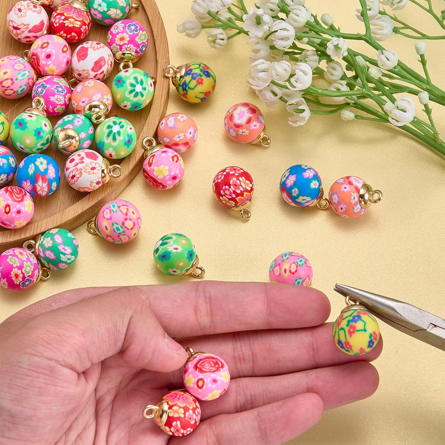 50Pcs 10 Color Clay Flower Charms for Jewelry Making Cute Bulk Spring Summer Charm Colored Floral Charms Polymer Clay Pendants for Bracelet Necklace Earring DIY Supplies - Image 6