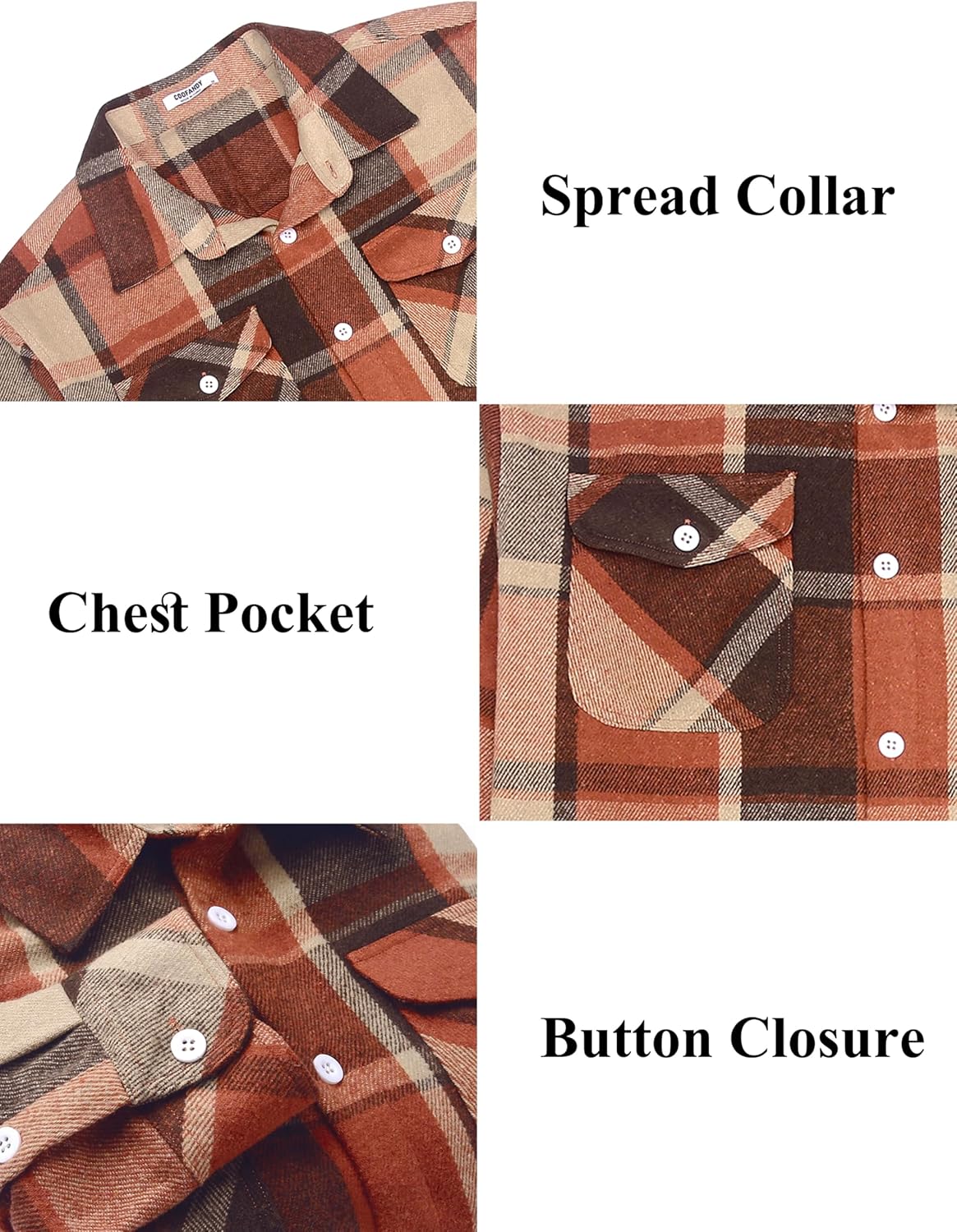 COOFANDY Men Flannel Shirt Casual Button Down Shirt Jacket Long Sleeve Plaid Shirts with Pockets - Image 4