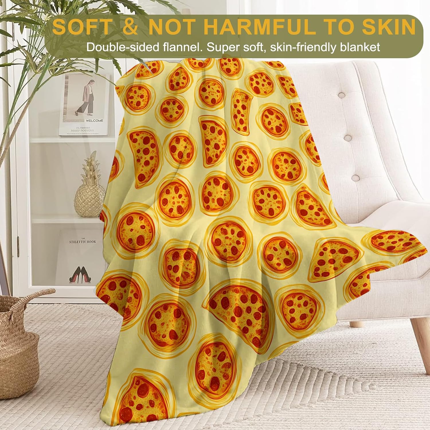 Cheese Pizza Party Fleece Blanket - Lightweight Soft Cozy Gifts Throw for Food Lovers,Kids,Women,Girls,Tasty Yellow Blankets,Home Room Modern Art Playful Decor 50x60in