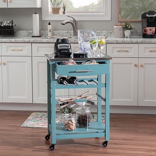 Miniatura 4 de Linon Carrito de cocina azul Whitney para decoración del hogar