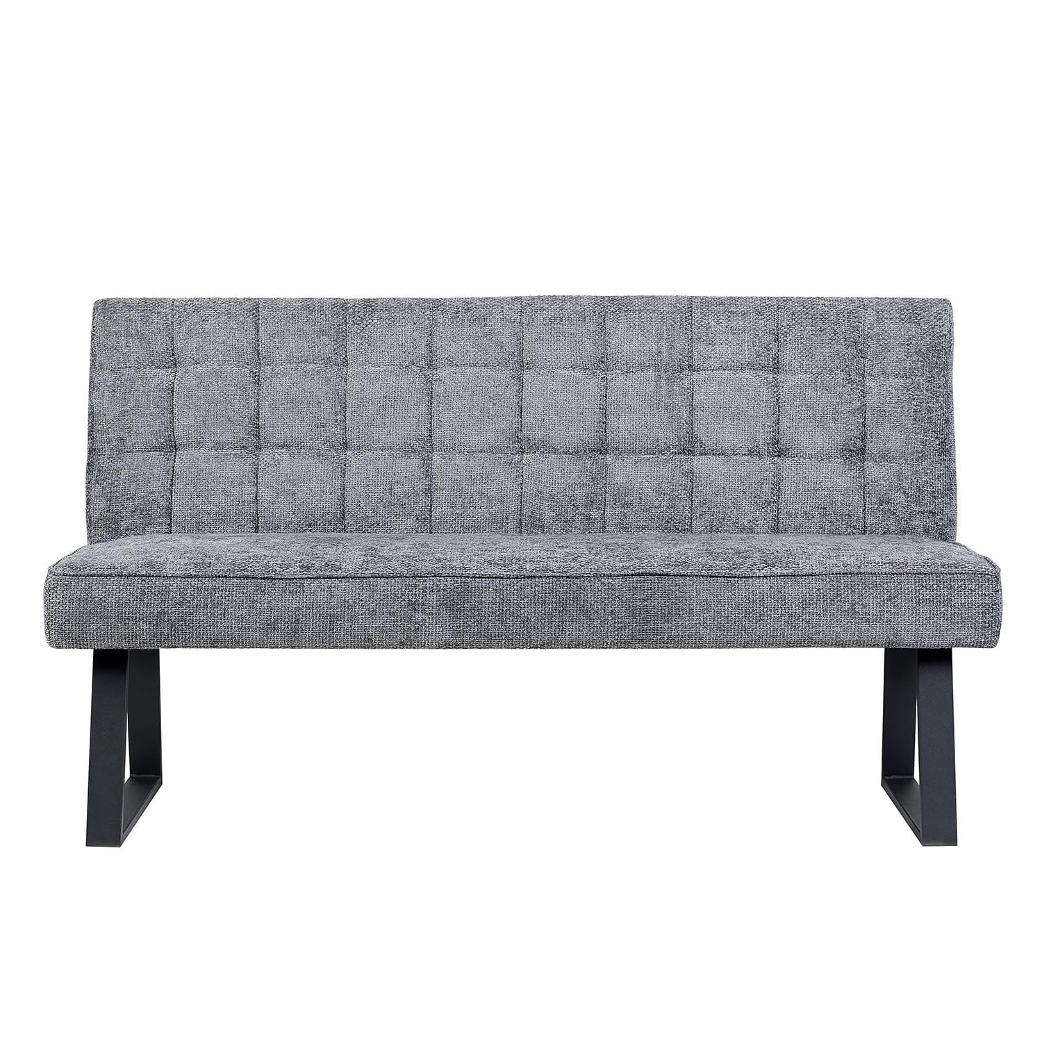 DUBI Möbel Sitzbank Clara 160 cm mit Federkernpolsterung – Moderne Esszimmerbank Hellgrau – Gepolsterte Küchenbank mit 15 cm Polsterung & Metallbeinen Schwarz