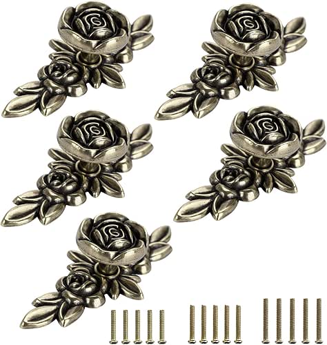 JUXYES Pack of 5 Euro Rose Decorative Cabinet Knobs with