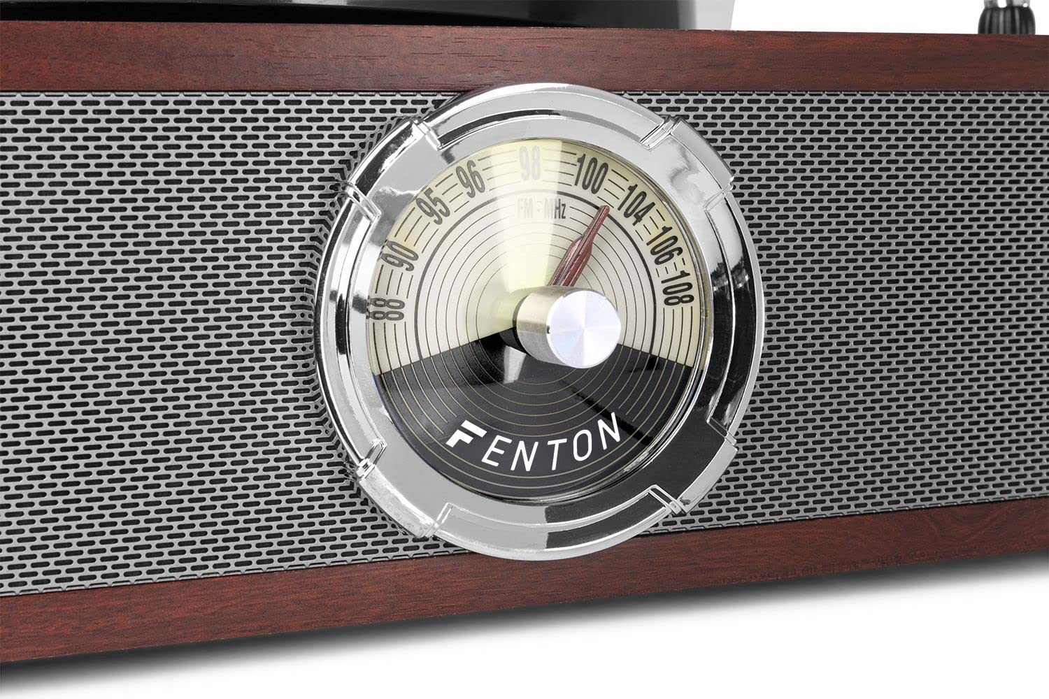 Fenton RP180 Platine Vinyle Lecteur CD Design Retro - Bois Foncé, Récepteur Bluetooth, Haut-Parleurs Intégrés, 33, 45 et 78 Tours, Sortie RCA, Radio FM, Contrepoids Réglable, Fonction Arrêt Auto