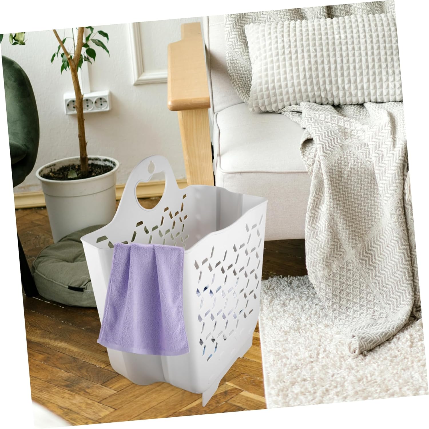 Luxshiny Wall Mount Collapsible Laundry Basket with Handles Medium White Storage Hamper for Bathroom Capacity Basket for Clothes and Space Saving Organizer for Home and Family Use