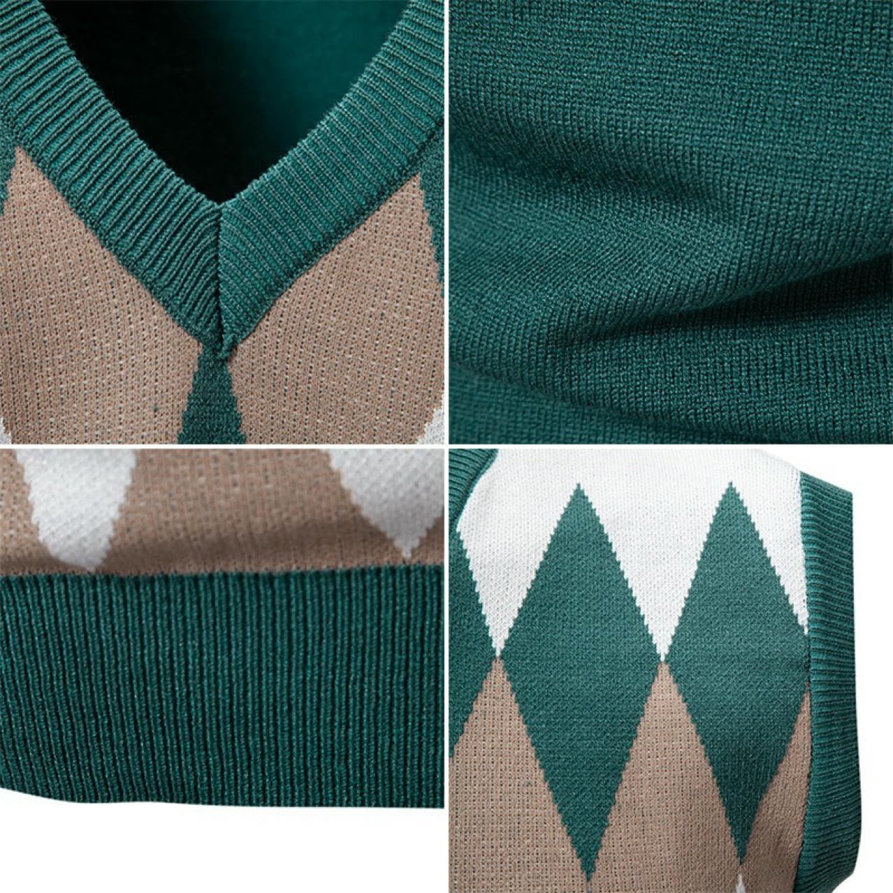Chaleco de punto para hombre, a cuadros, con cuello en V, para otoño e invierno
