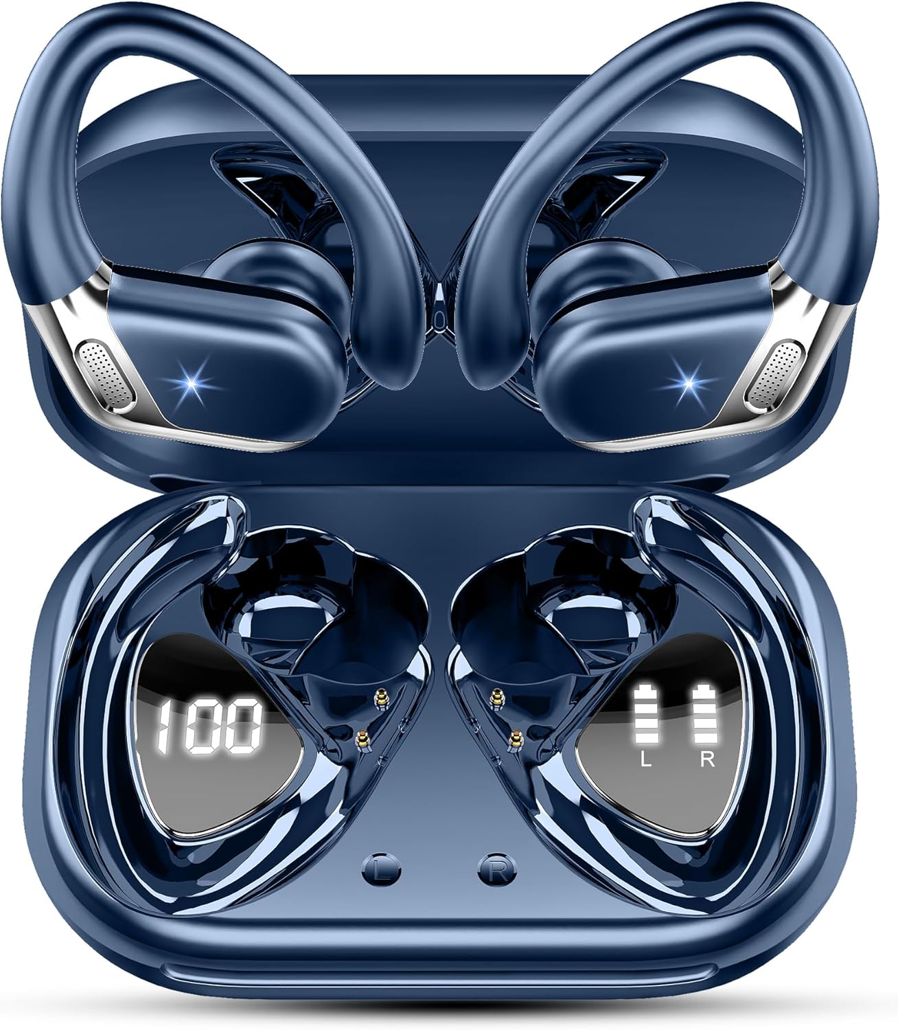 Wireless Earbuds, 2025 Bluetooth 5.4 Headphones Sports, 50H Stereo Wireless Earphones with Mic CVC 8.0 Noise Reduction, 1.5 H Fast Charge, IP7 Waterproof Wireless Headphones for Running, Dark Blue