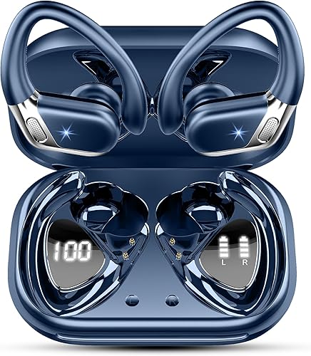 Miniatura 10 de Audífonos inalámbricos y circumaurales con ganchos para las orejas, Bluetooth 5.4, impermeabilidad IP7, 75 horas de reproducción, con micrófono con