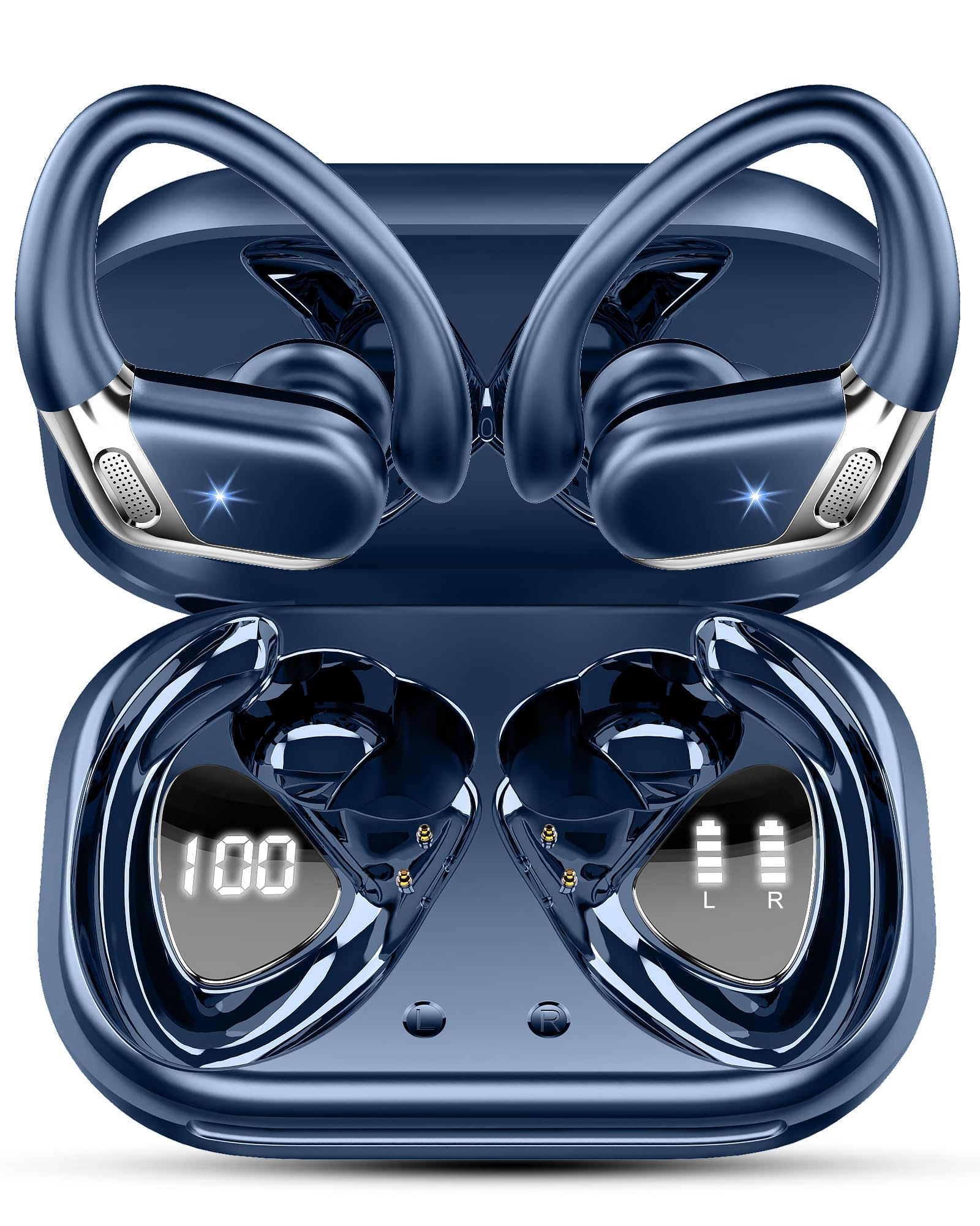 Auricolari Bluetooth 5.4 Con ENC E 4 Microfoni HD – Bassi 3D, Stereo Hi-Fi, 50 Ore Di Autonomia, IP7 Impermeabili, Display LED E Ricarica USB-C