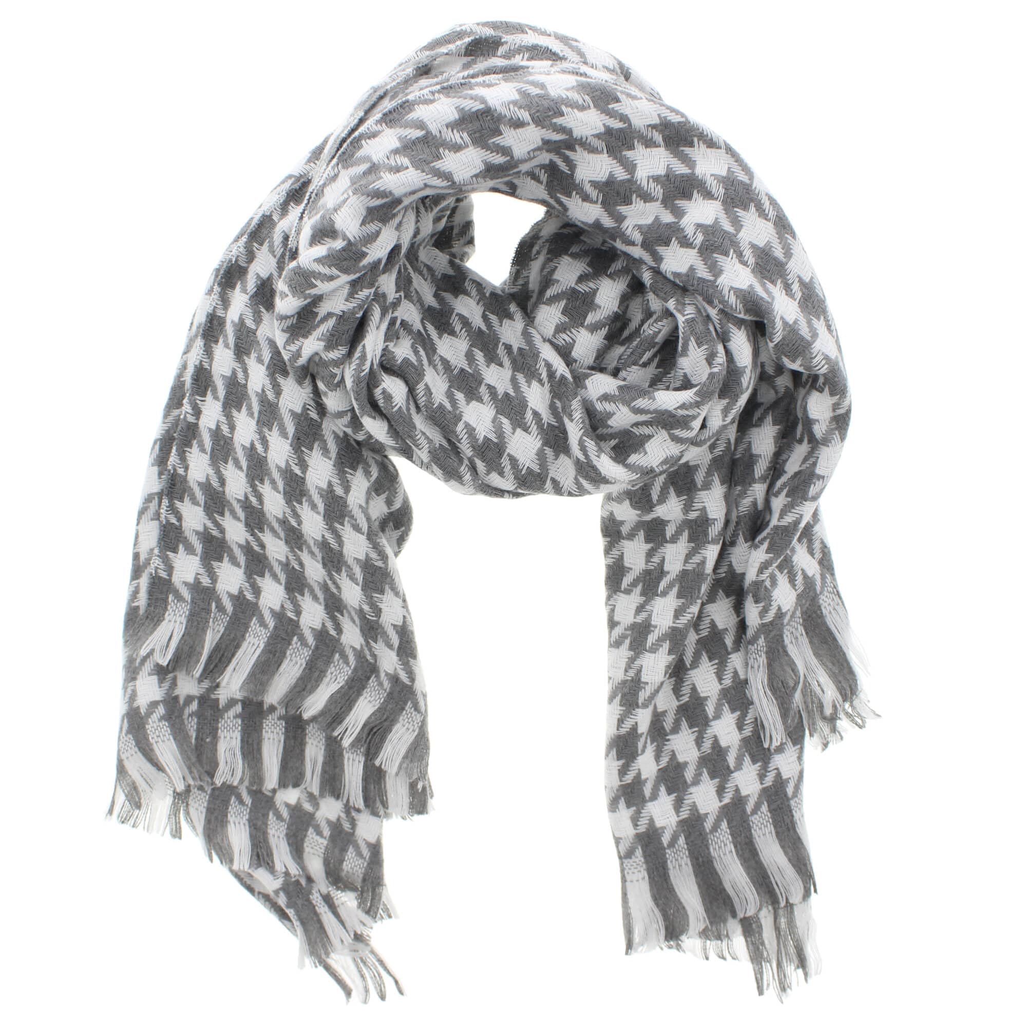Zac's Alter Ego Soft Warm Thick Houndstooth Print Plaid Chequered Winter Scarf with Tassels
