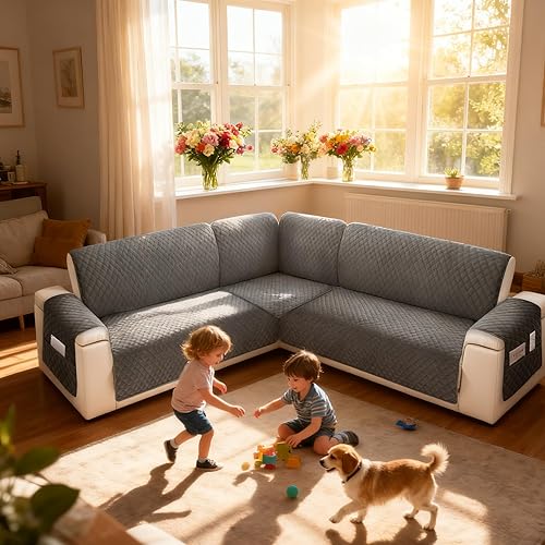 Miniatura 8 de Fundas de sofá modulares para perros, 100% impermeables, en forma de L, de terciopelo, aptas para mascotas, lavable, antideslizante, en forma de L,